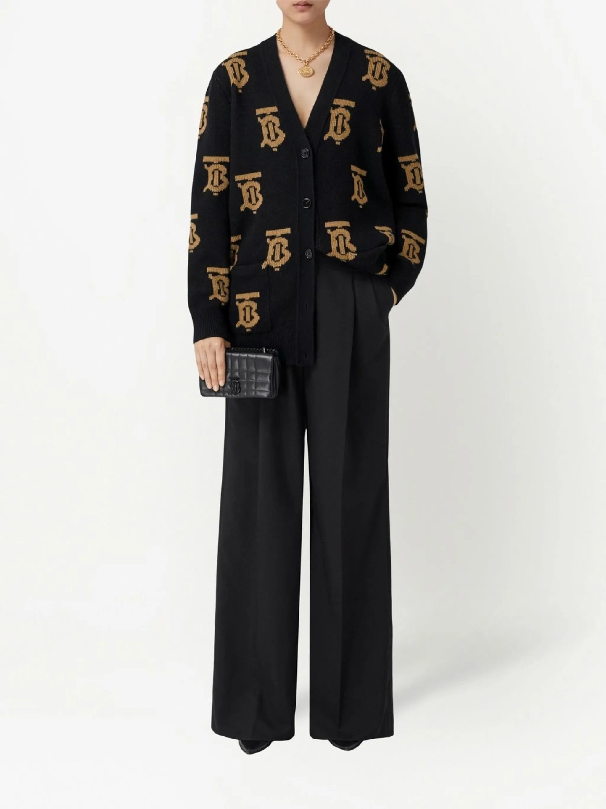 monogram-intarsia wool cardigan