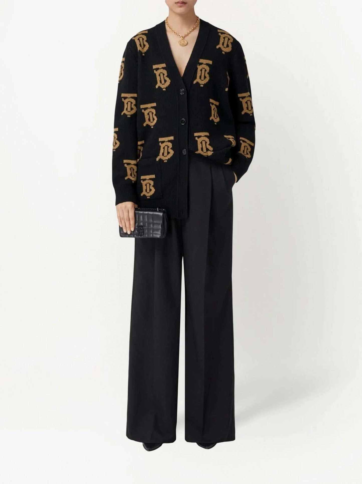 monogram-intarsia wool cardigan