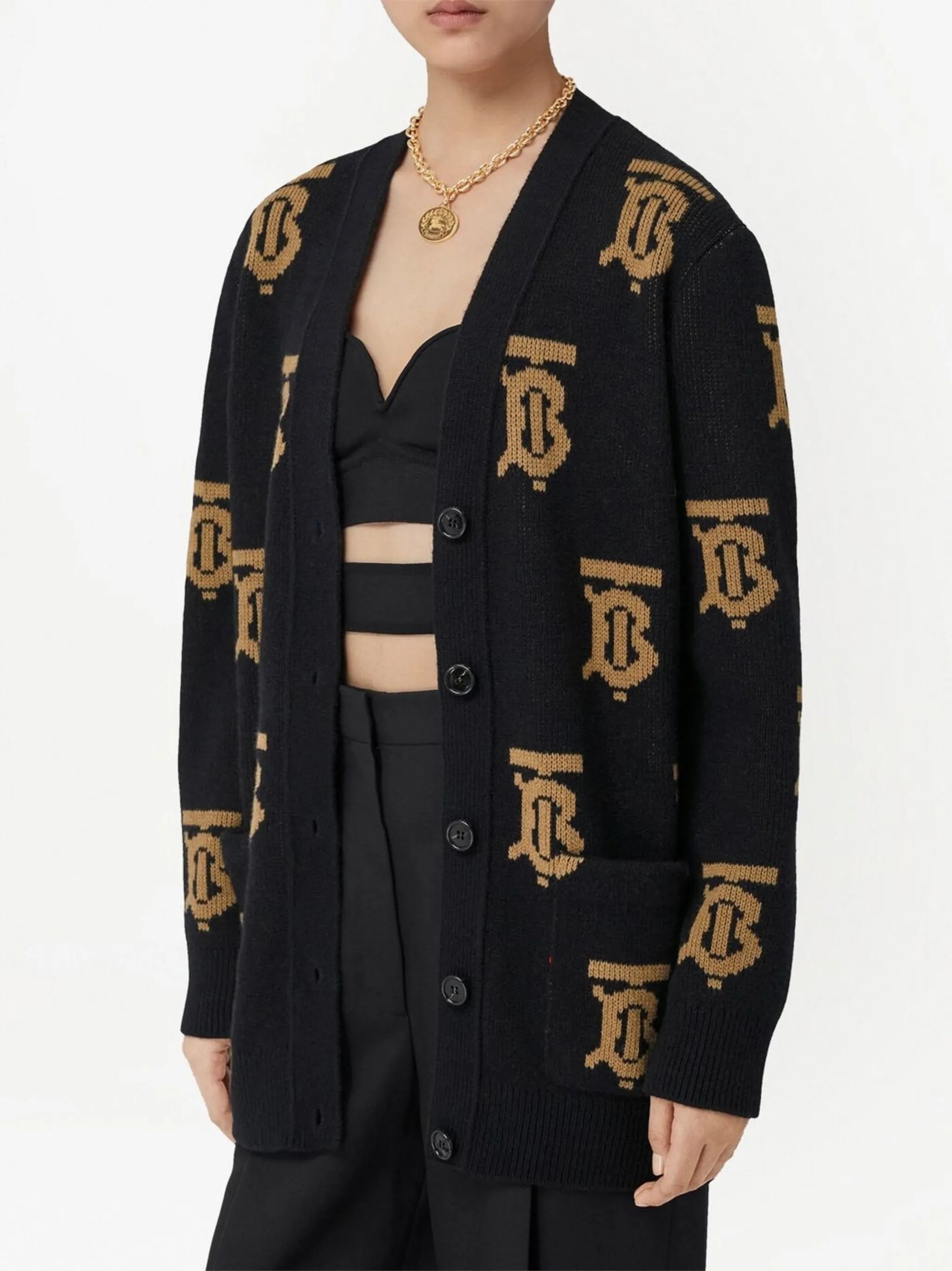 monogram-intarsia wool cardigan