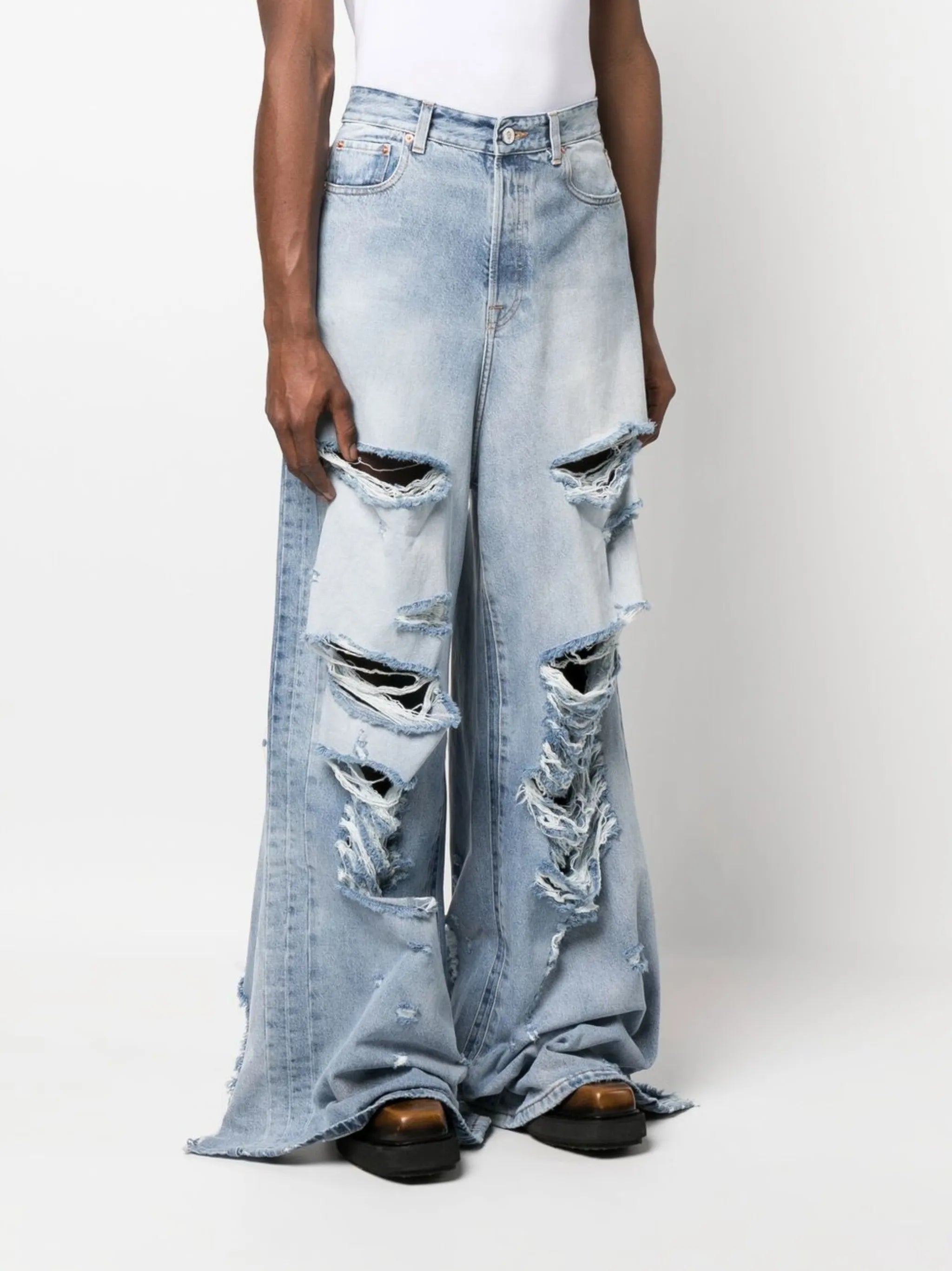distressed wide-leg jeans