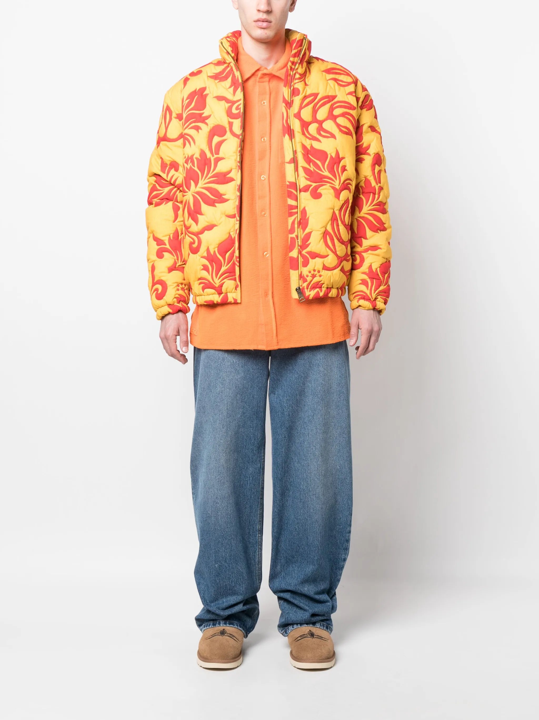 quilted floral-print jacket