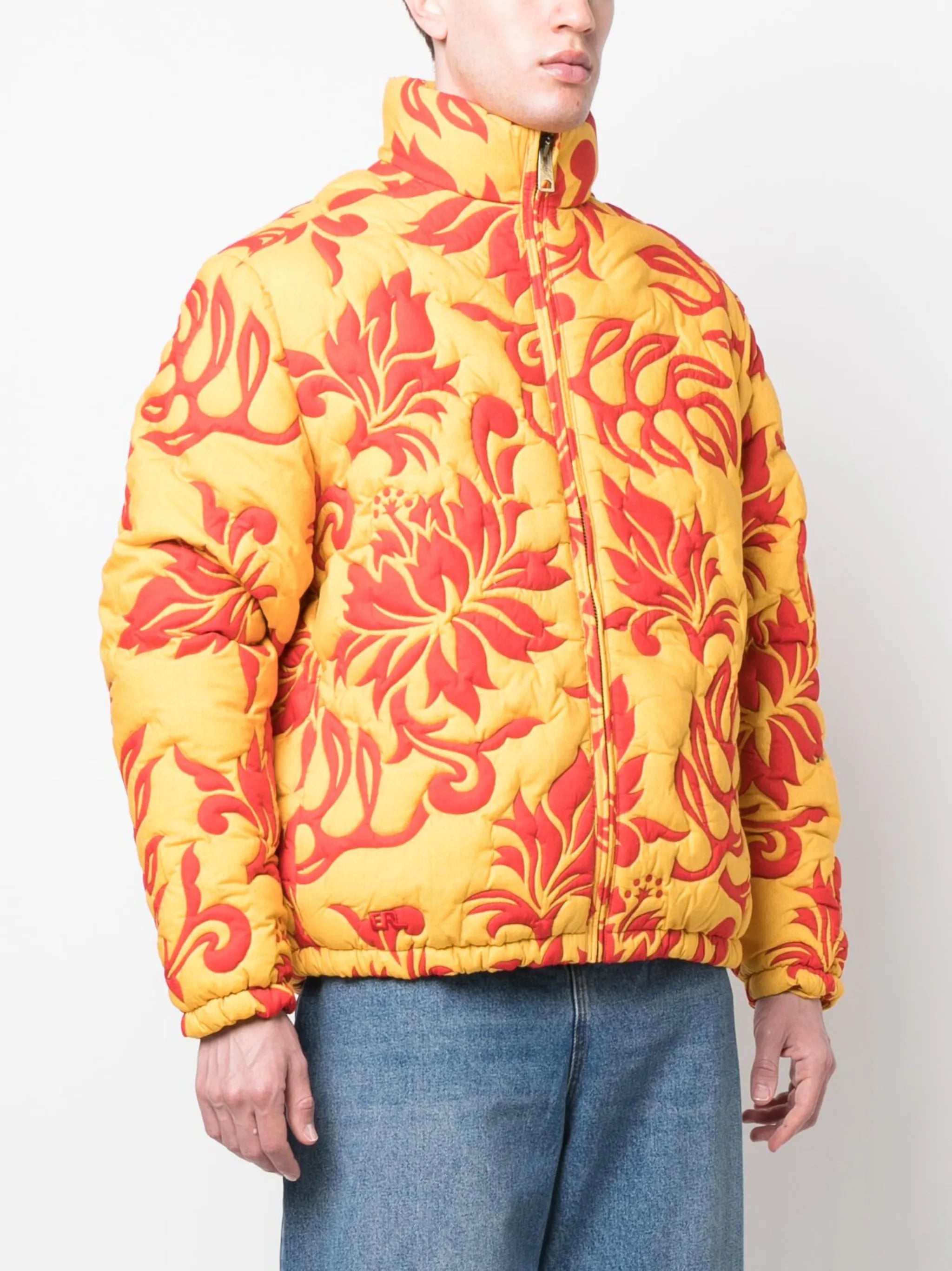 quilted floral-print jacket