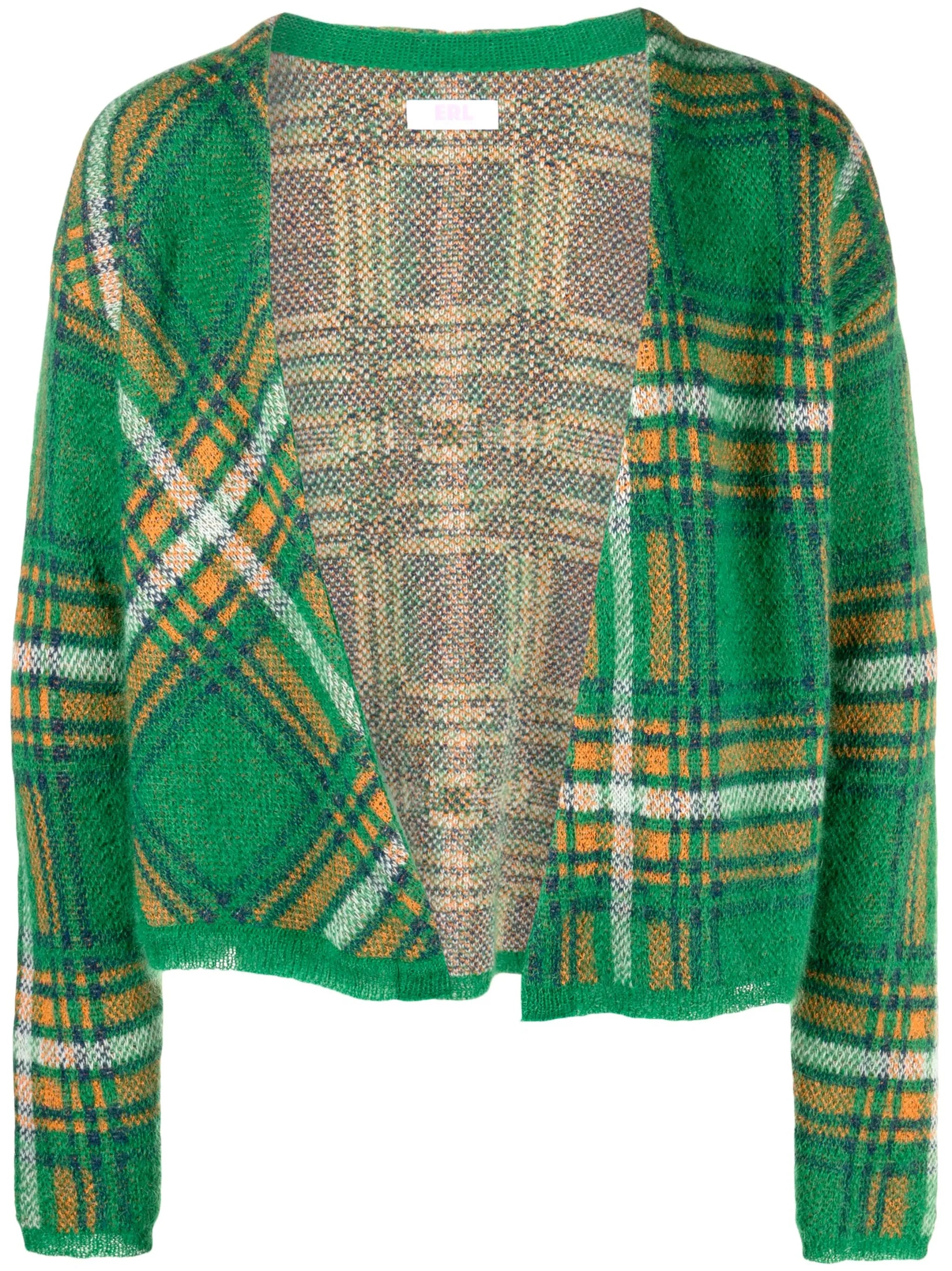 knit plaid check-pattern cardigan