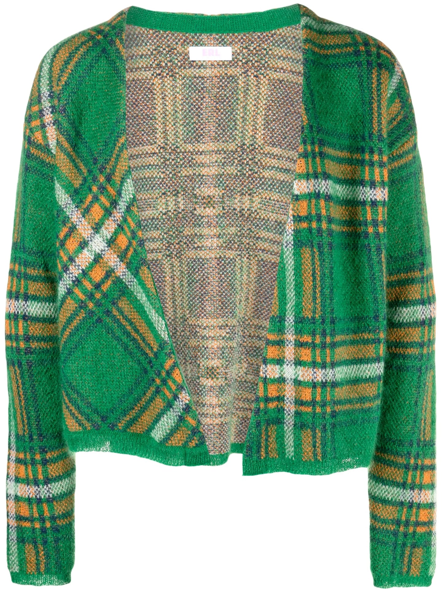 knit plaid check-pattern cardigan