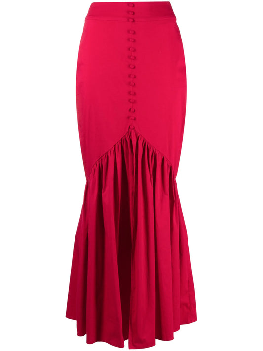 button-embellished ruffled skirt