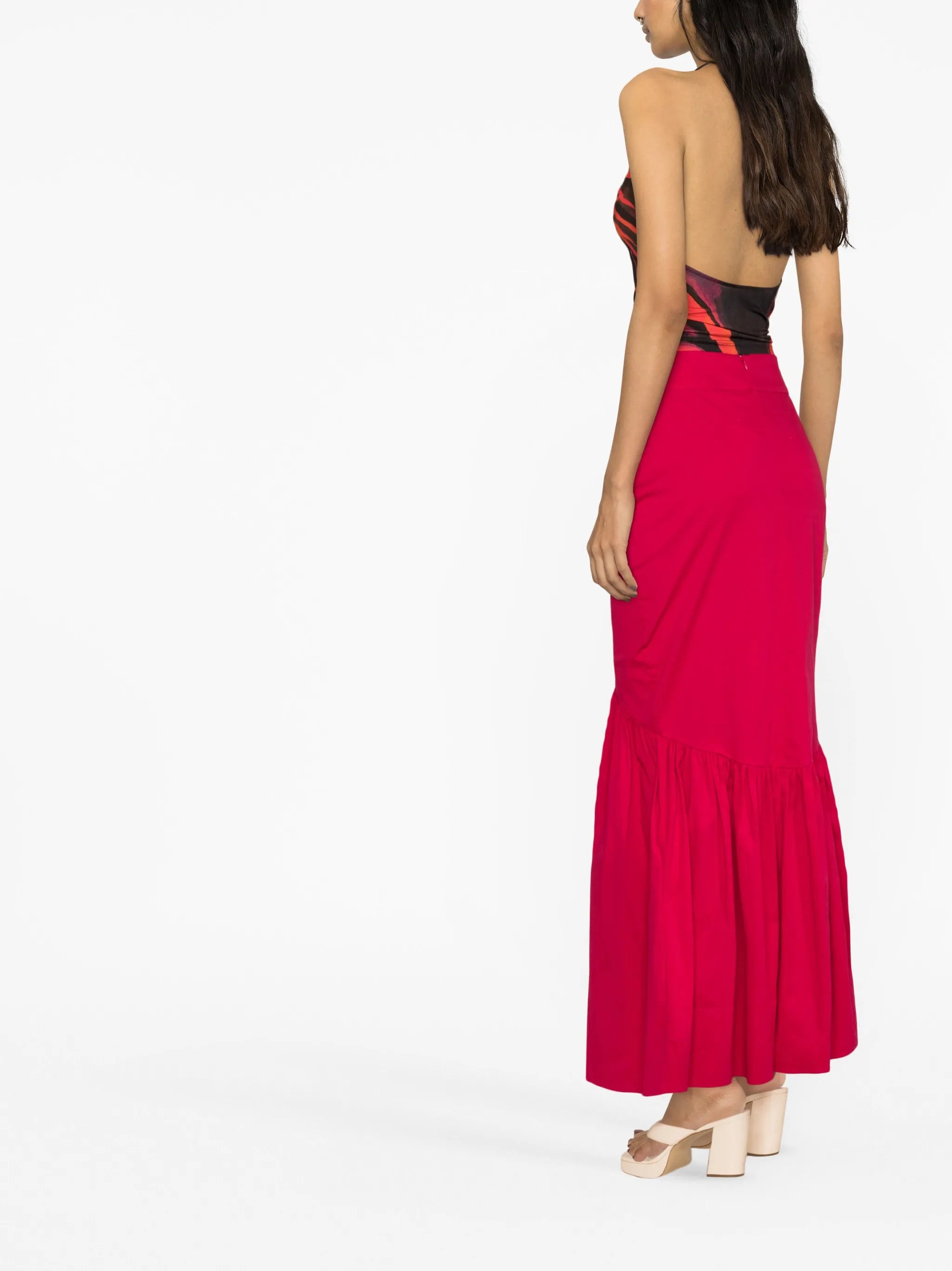 button-embellished ruffled skirt