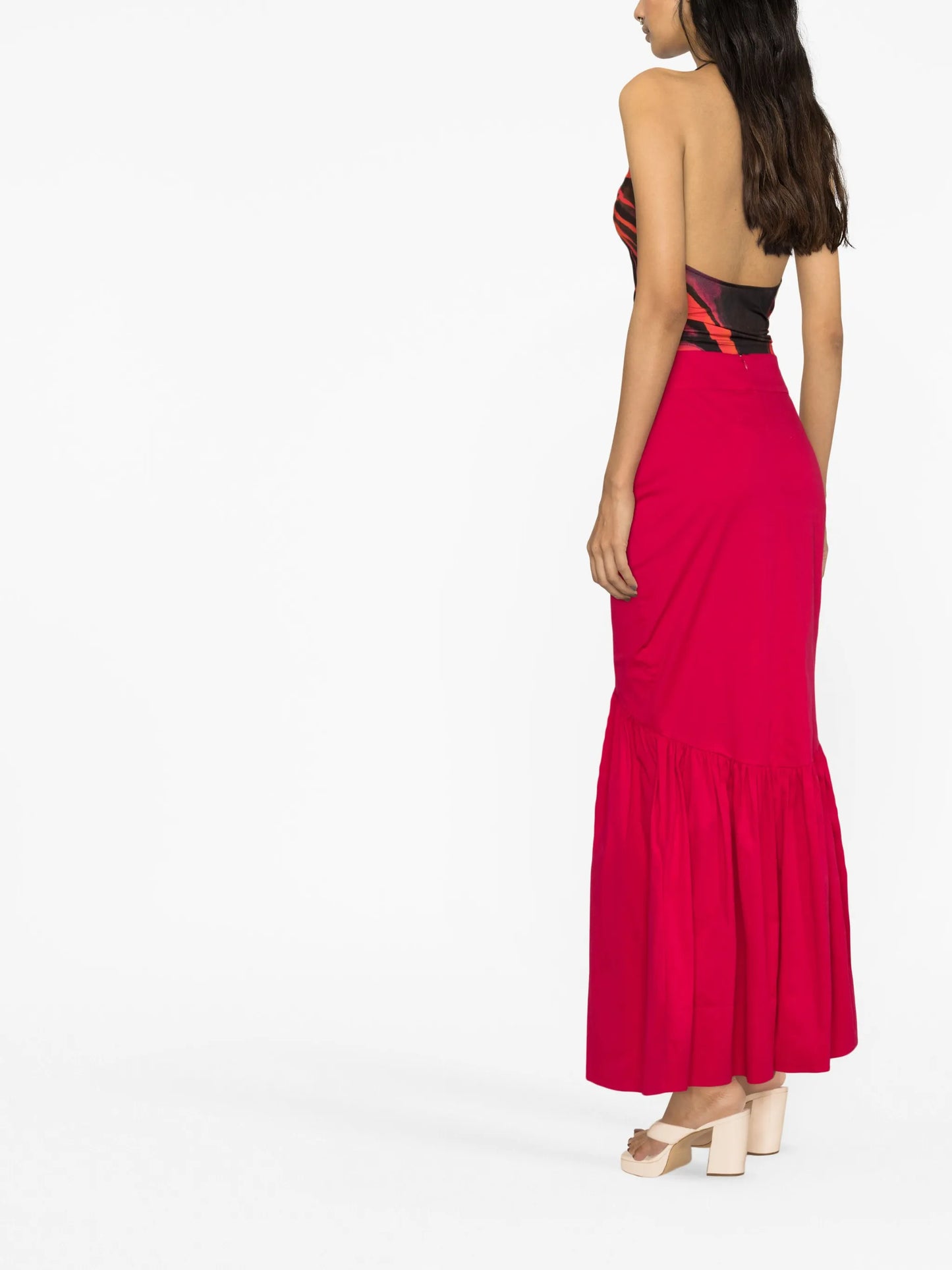 button-embellished ruffled skirt