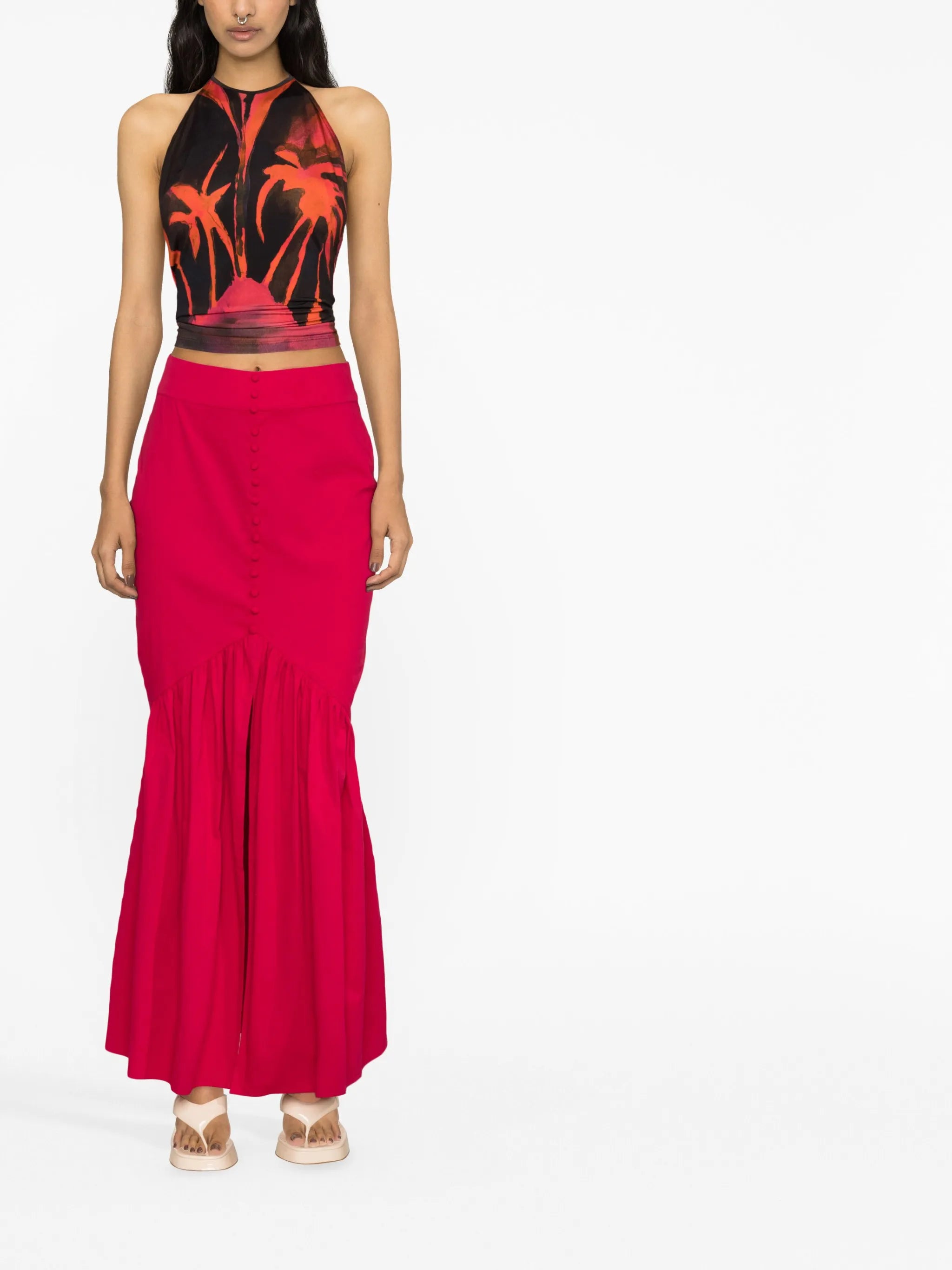 button-embellished ruffled skirt