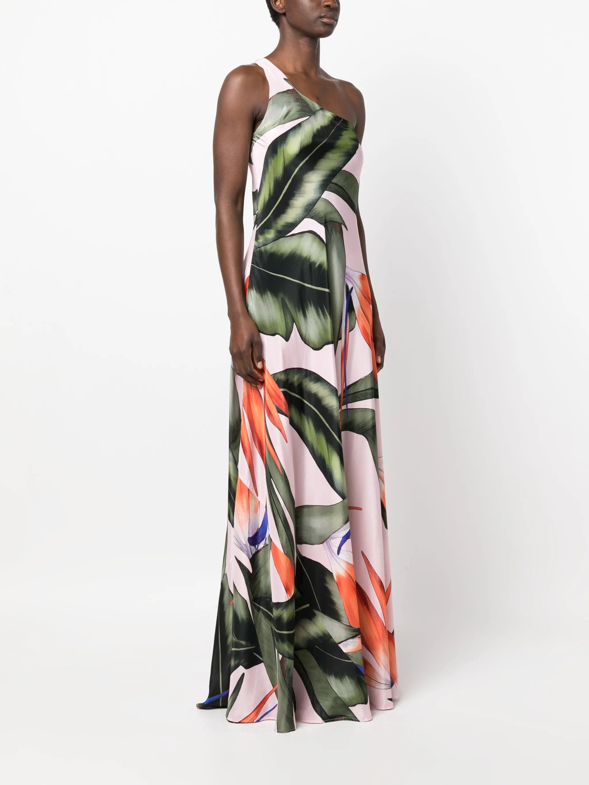one-shoulder graphic-print dress