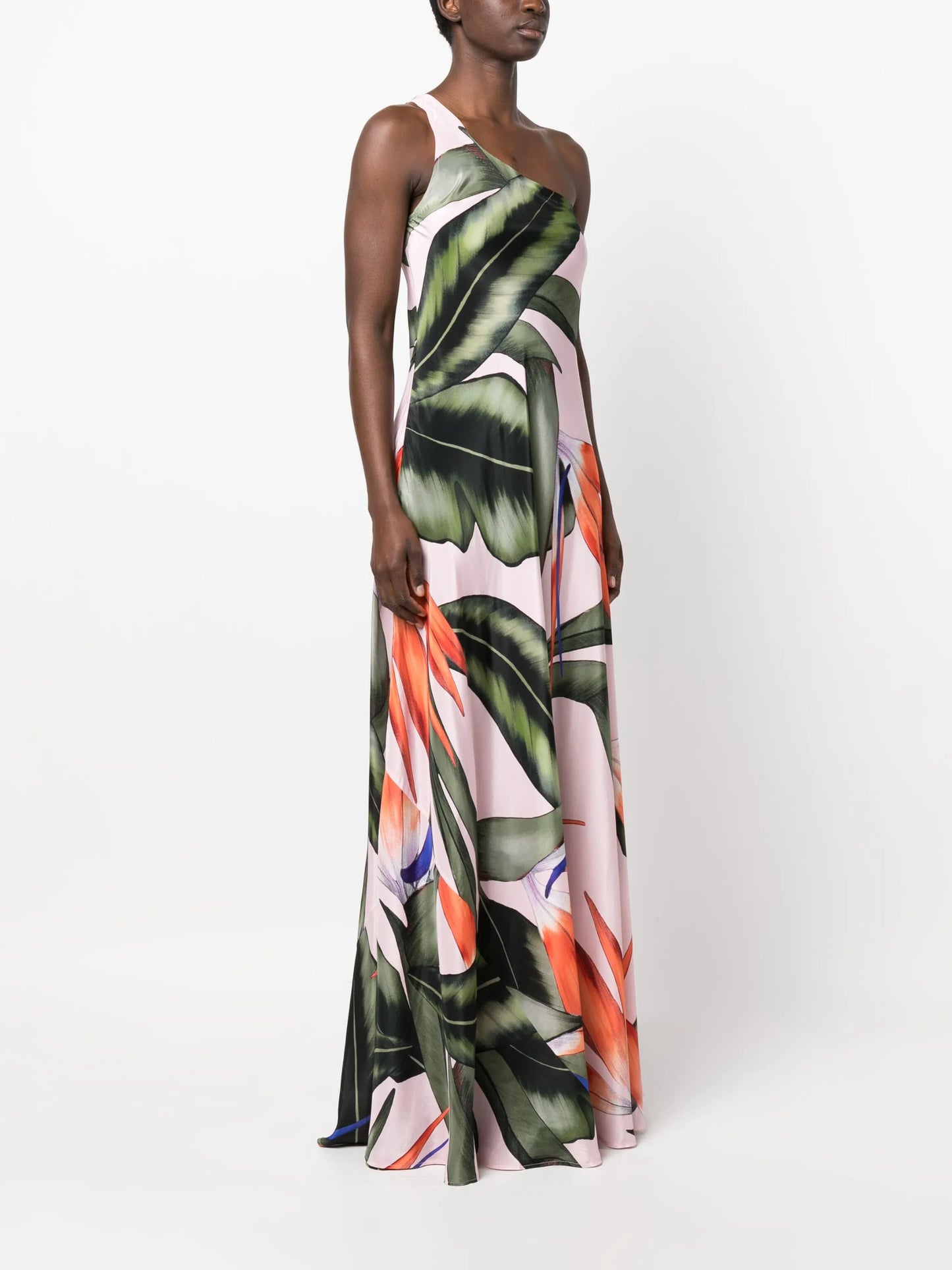 one-shoulder graphic-print dress