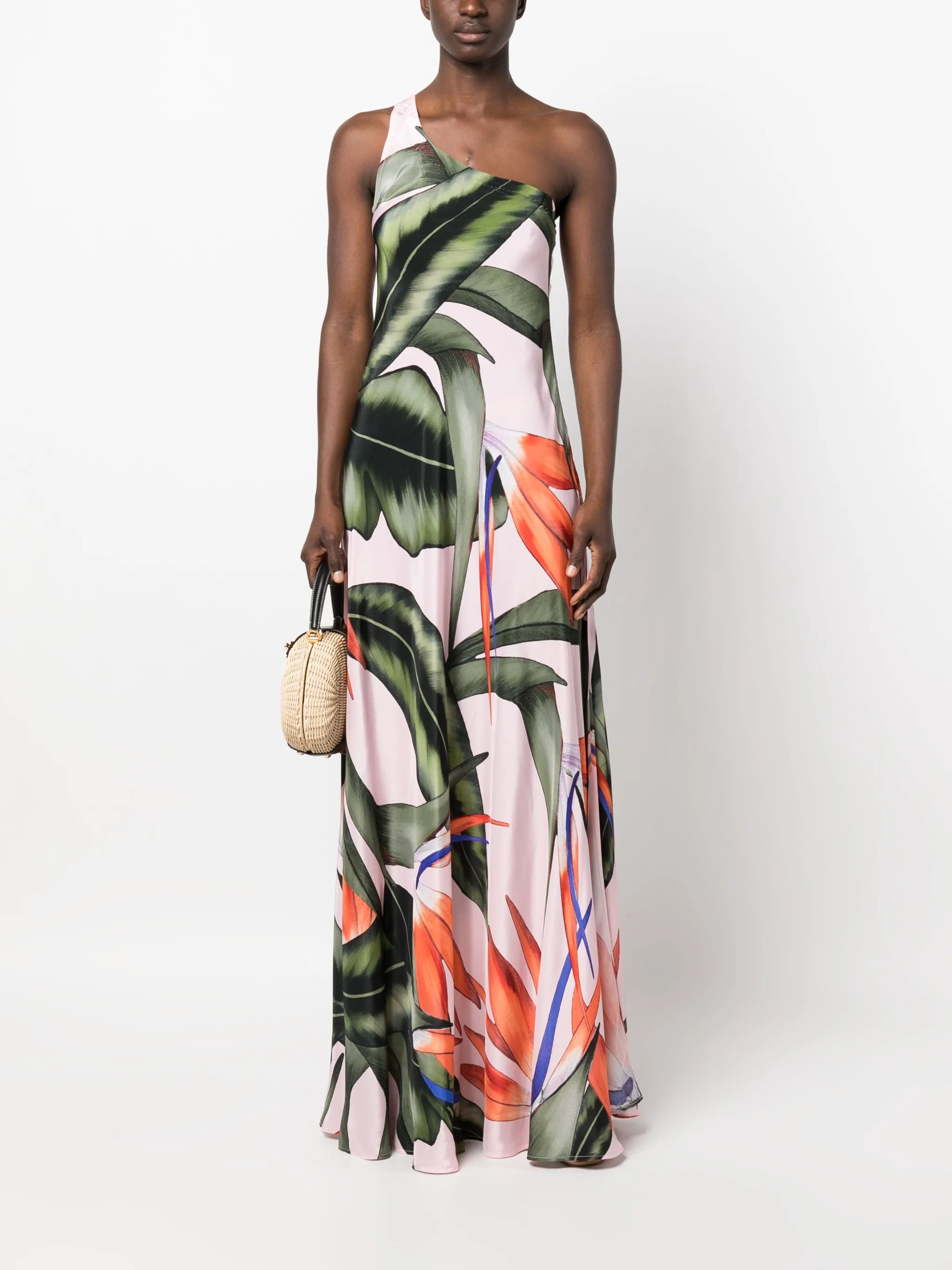 one-shoulder graphic-print dress