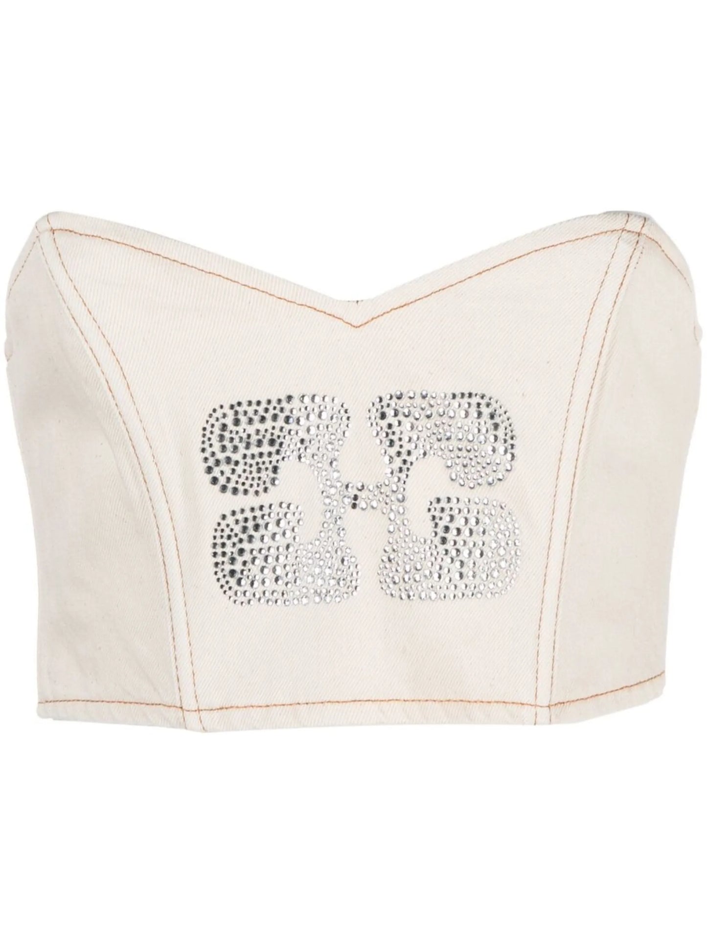 Crystal-embellished Logo Denim Crop-top