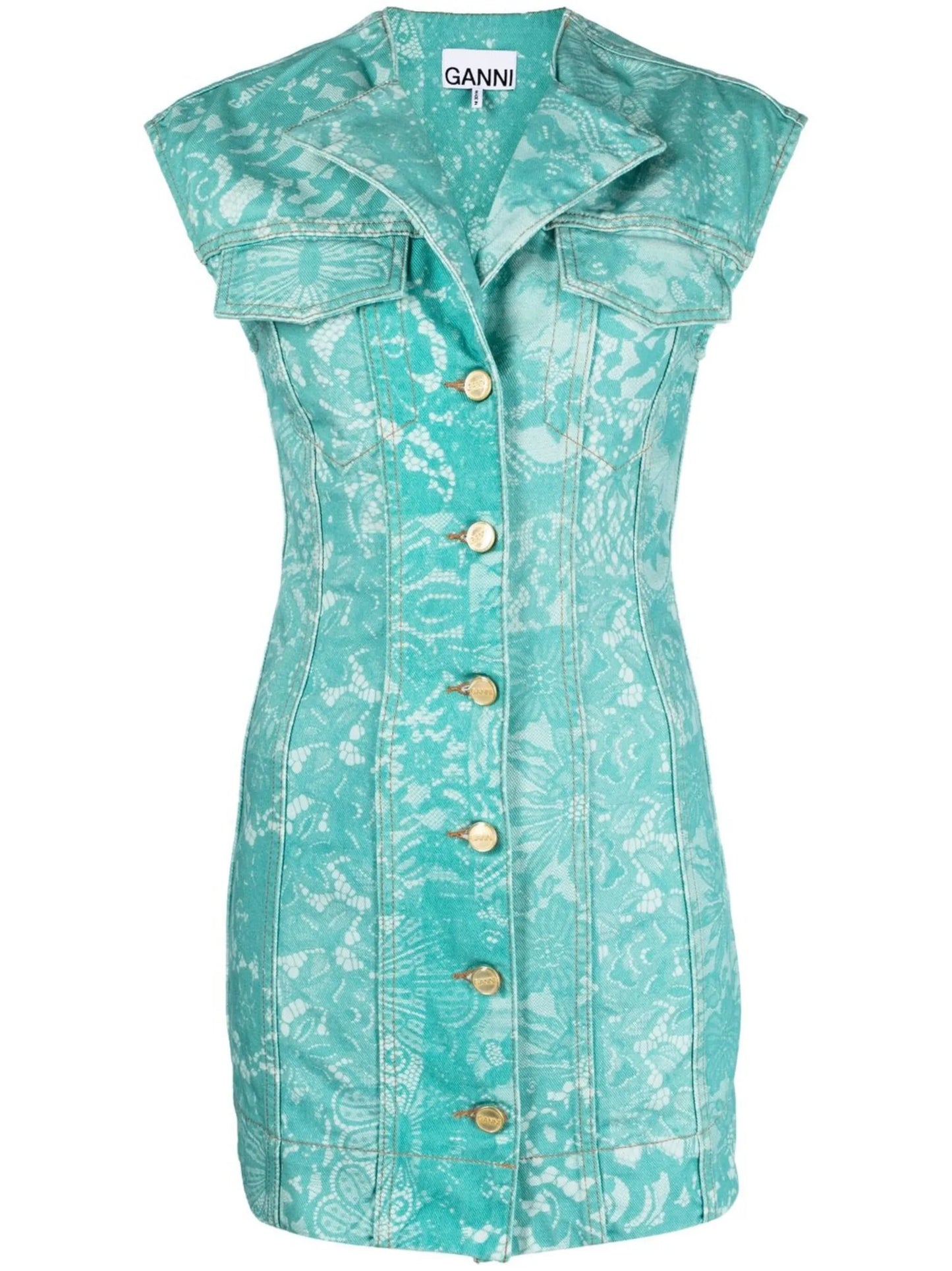 lace-print denim minidress