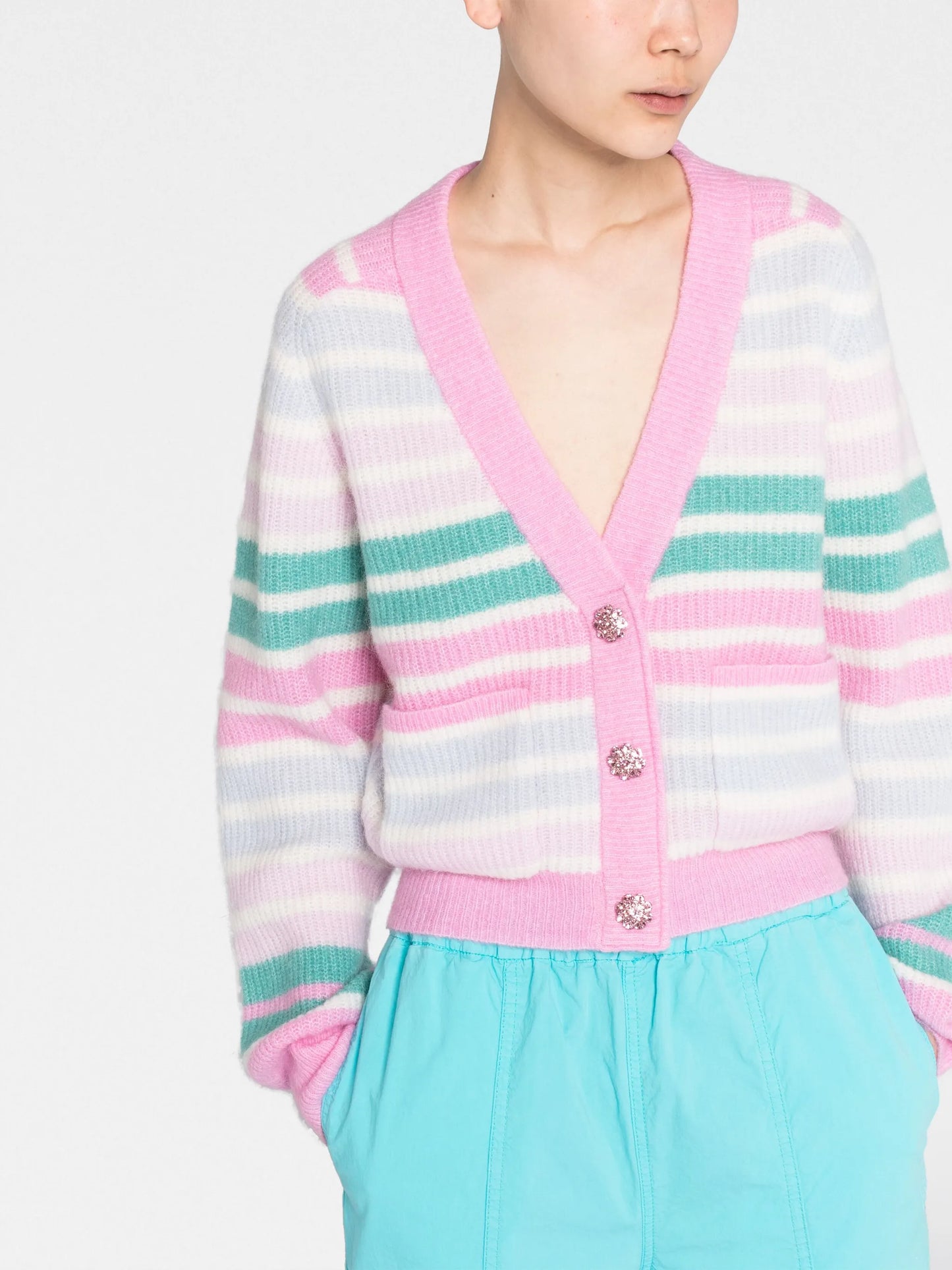 striped V-neck cardigan