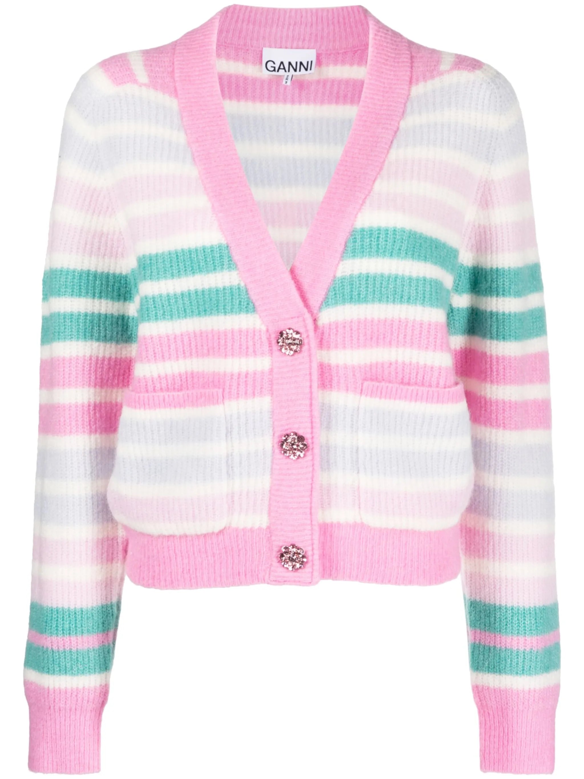 striped V-neck cardigan