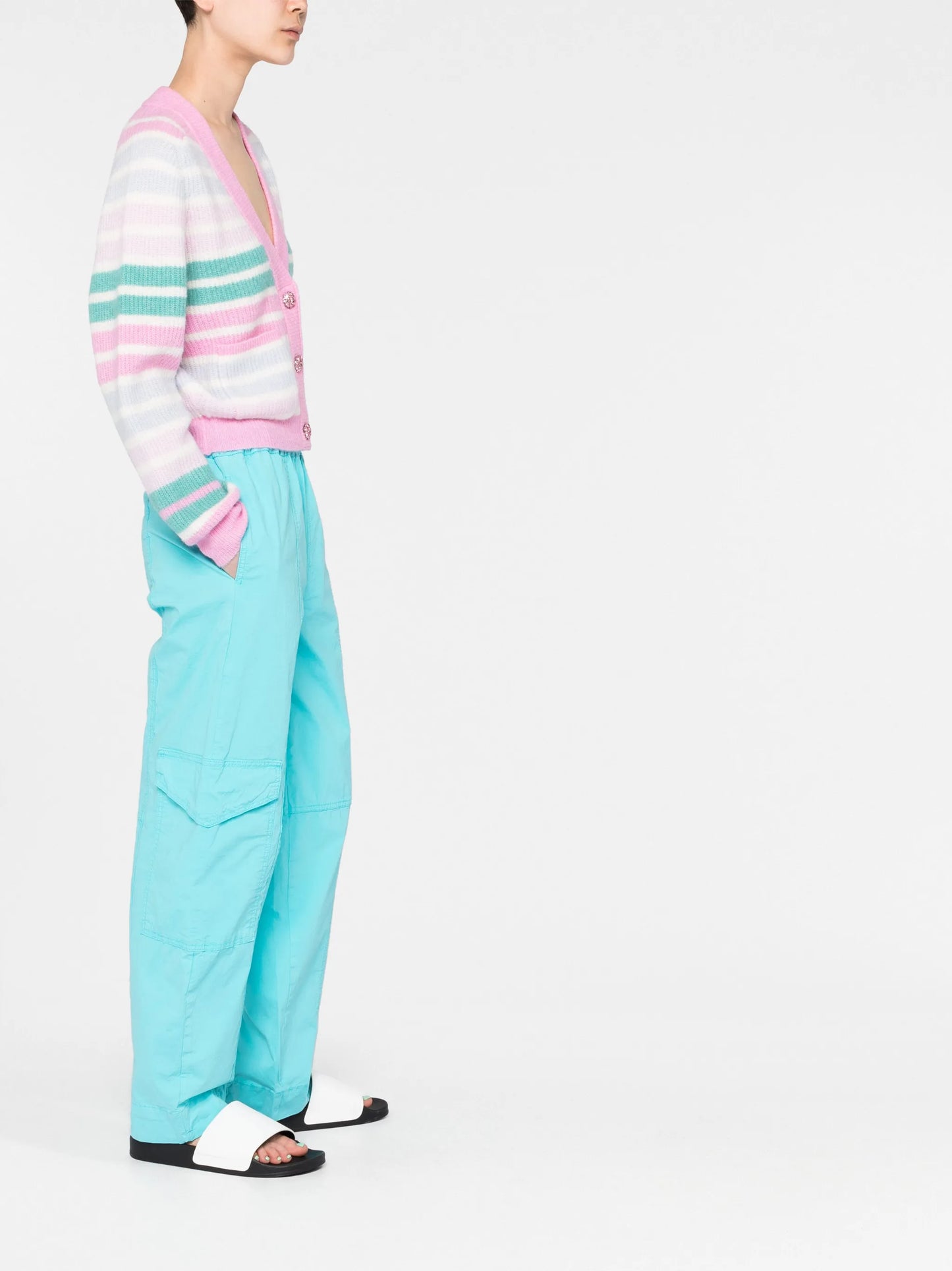 striped V-neck cardigan