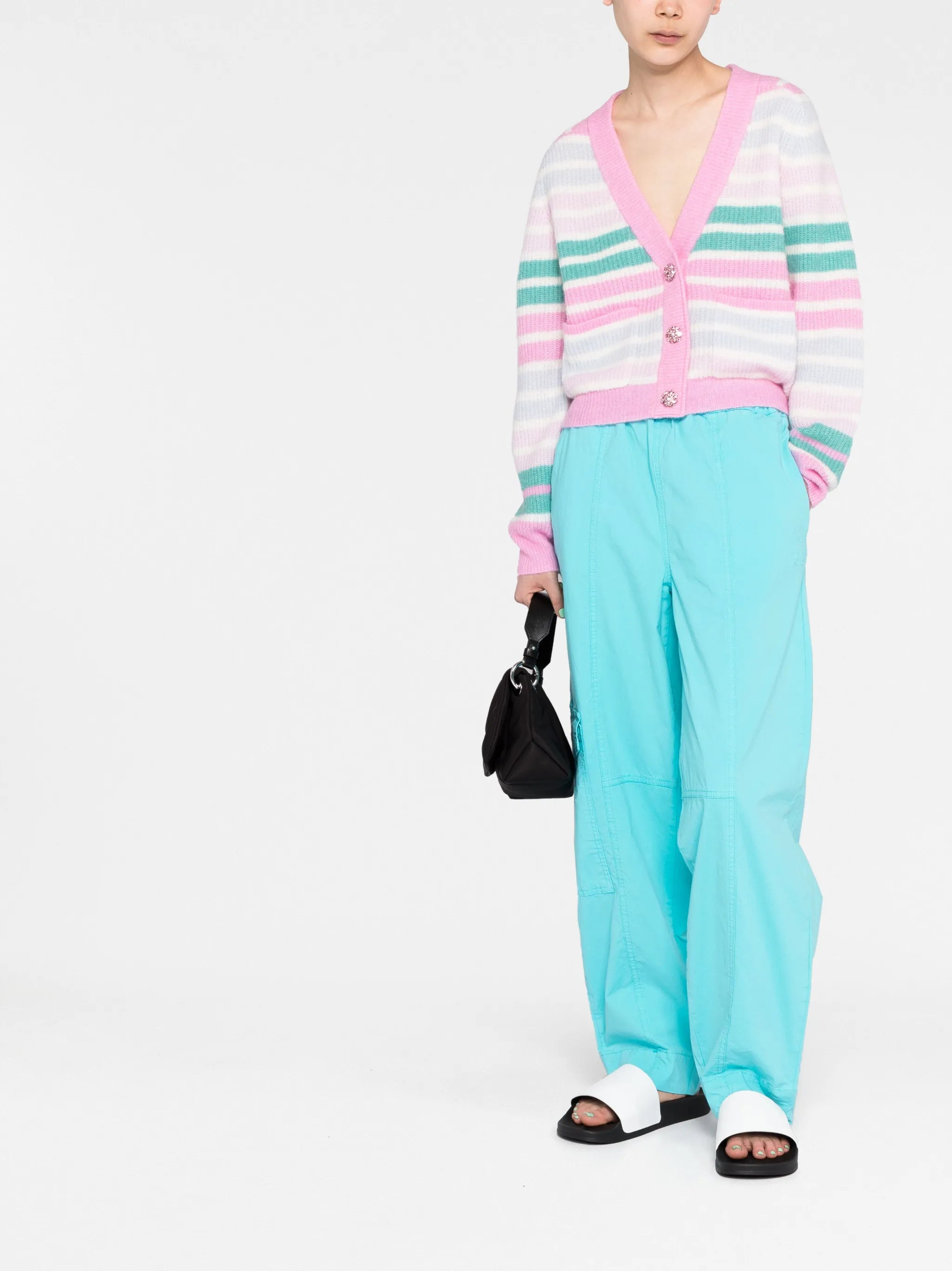 striped V-neck cardigan
