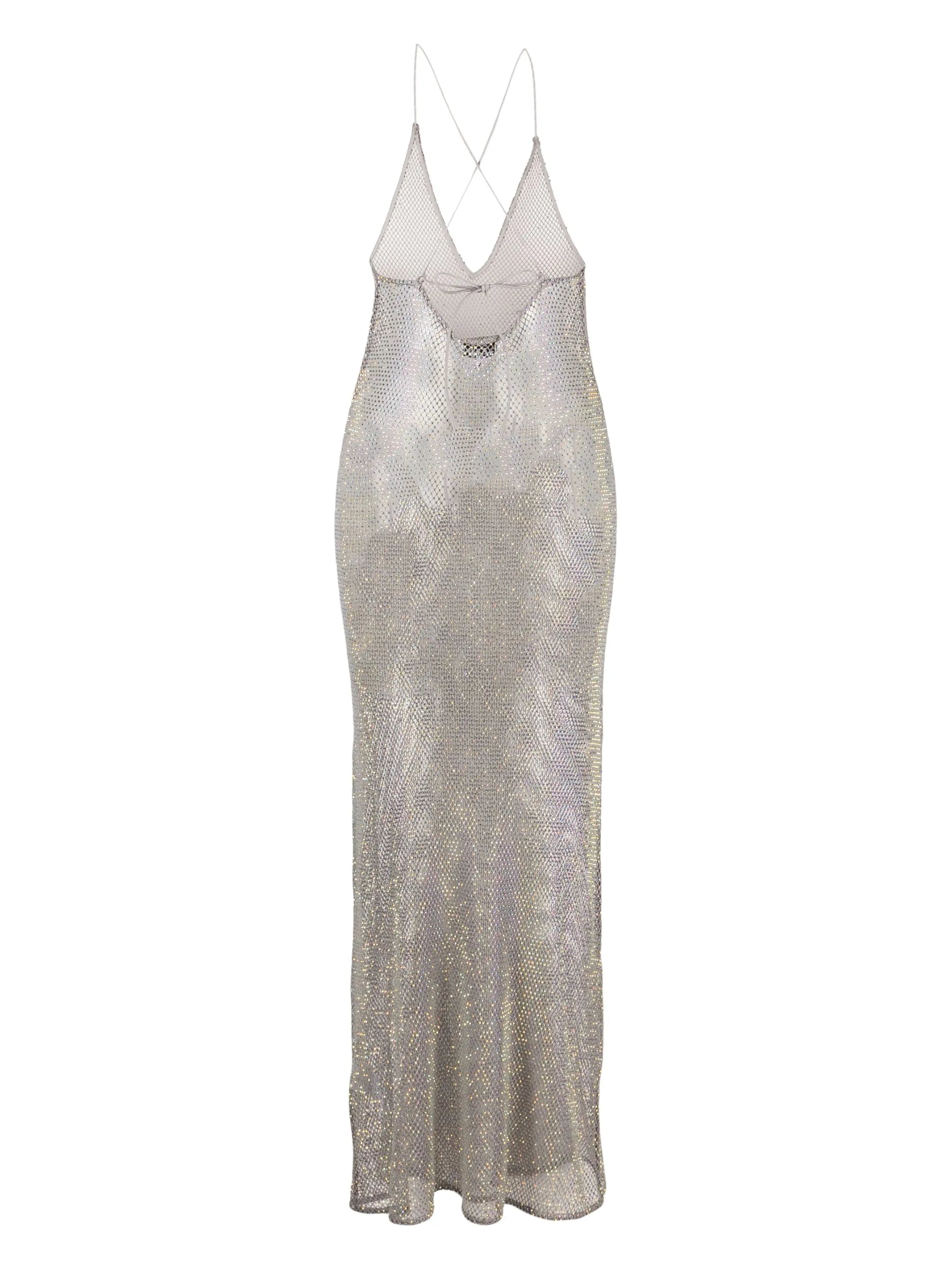 embellished mesh midi dress