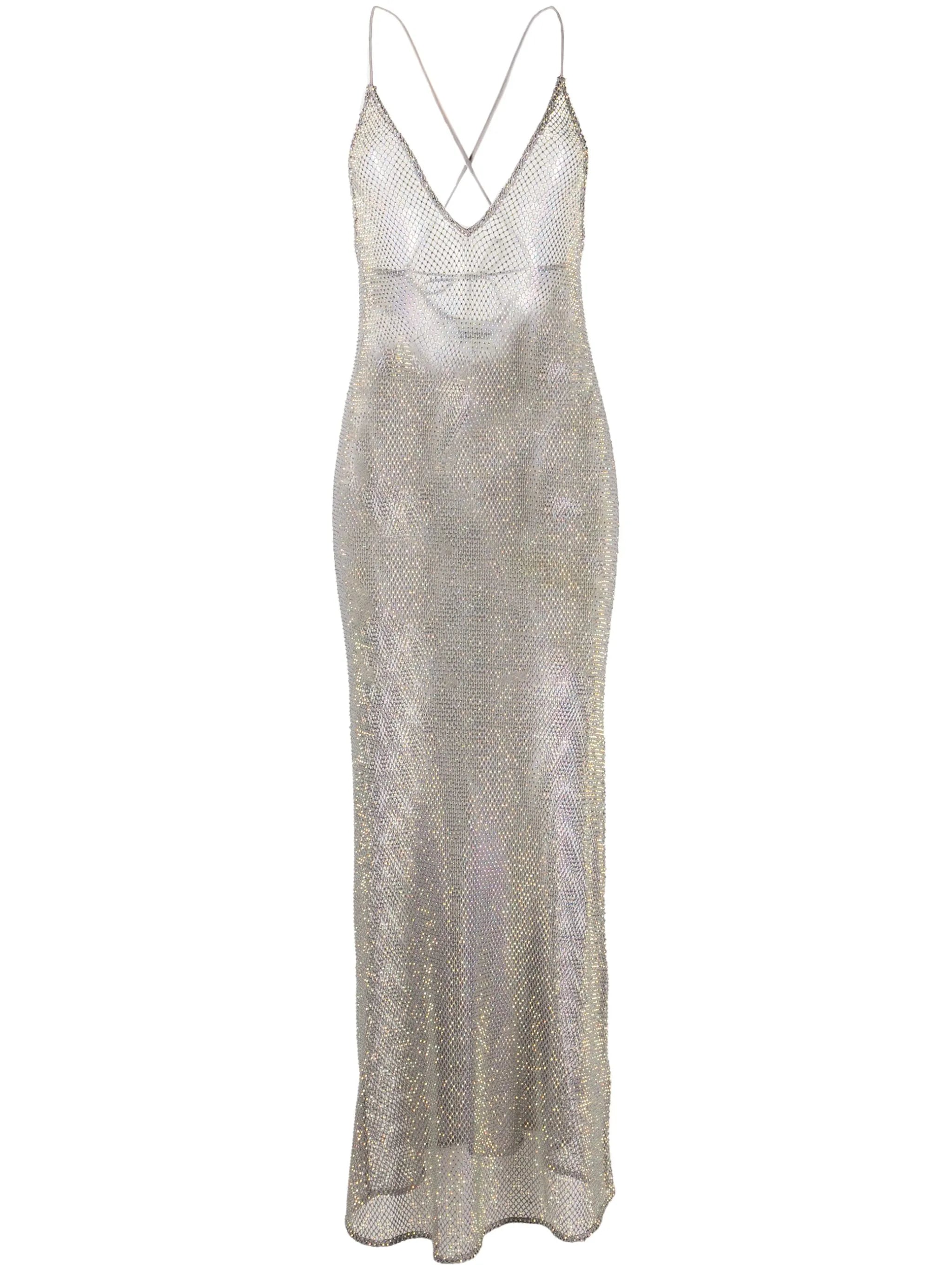 embellished mesh midi dress