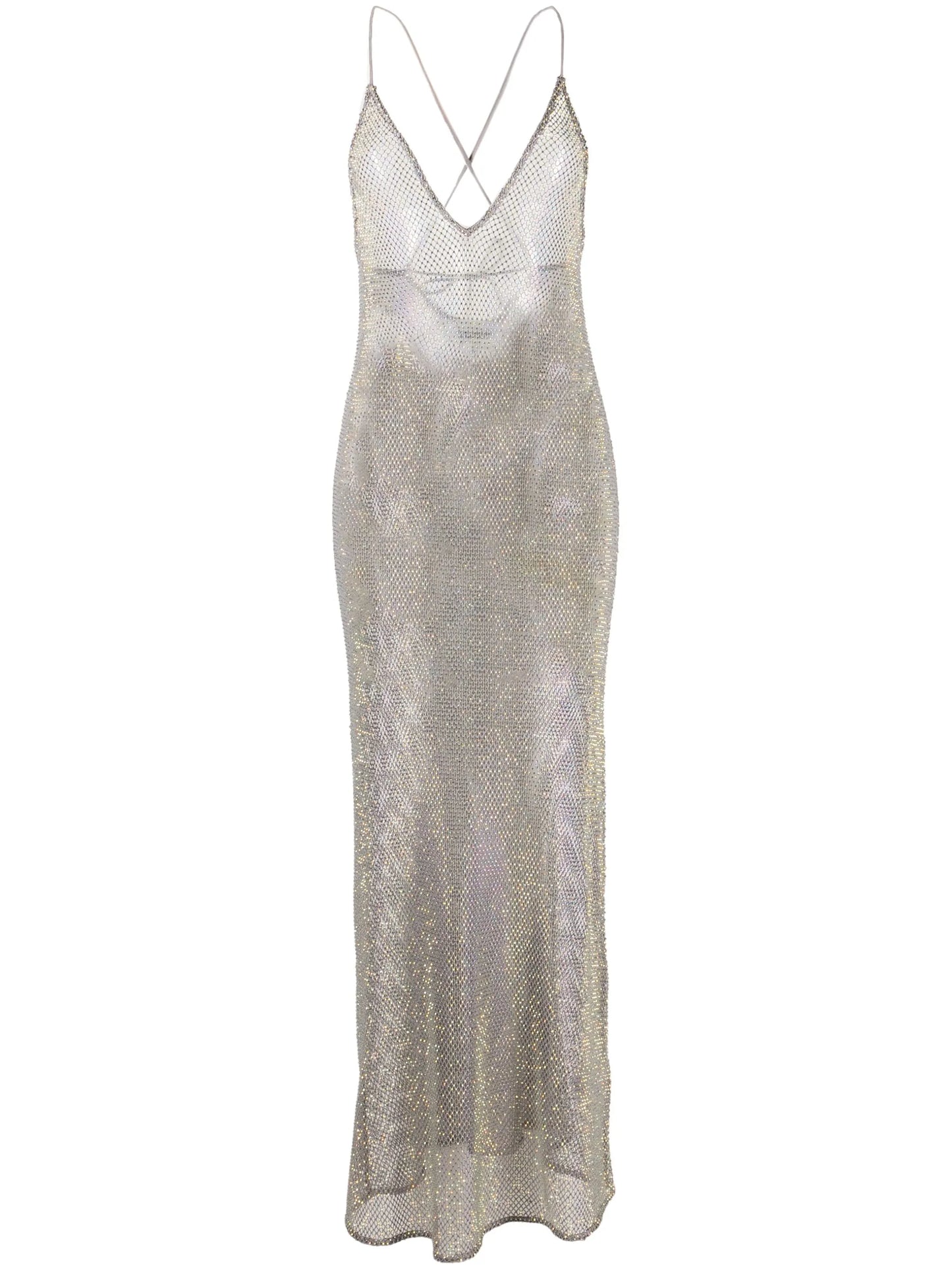 embellished mesh midi dress