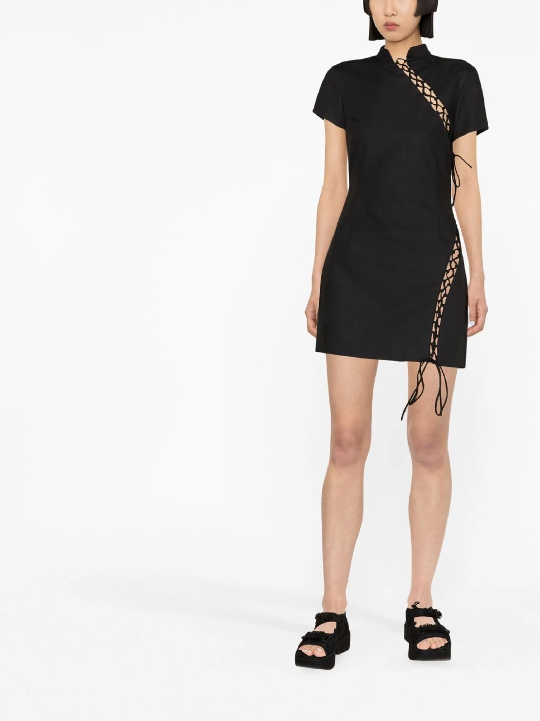 Trapeze lace-detail mini dress
