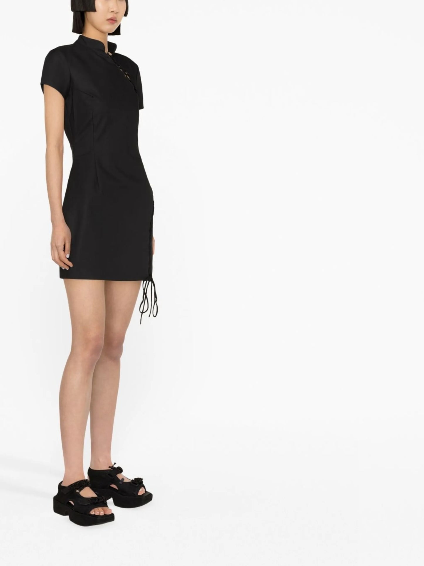Trapeze lace-detail mini dress