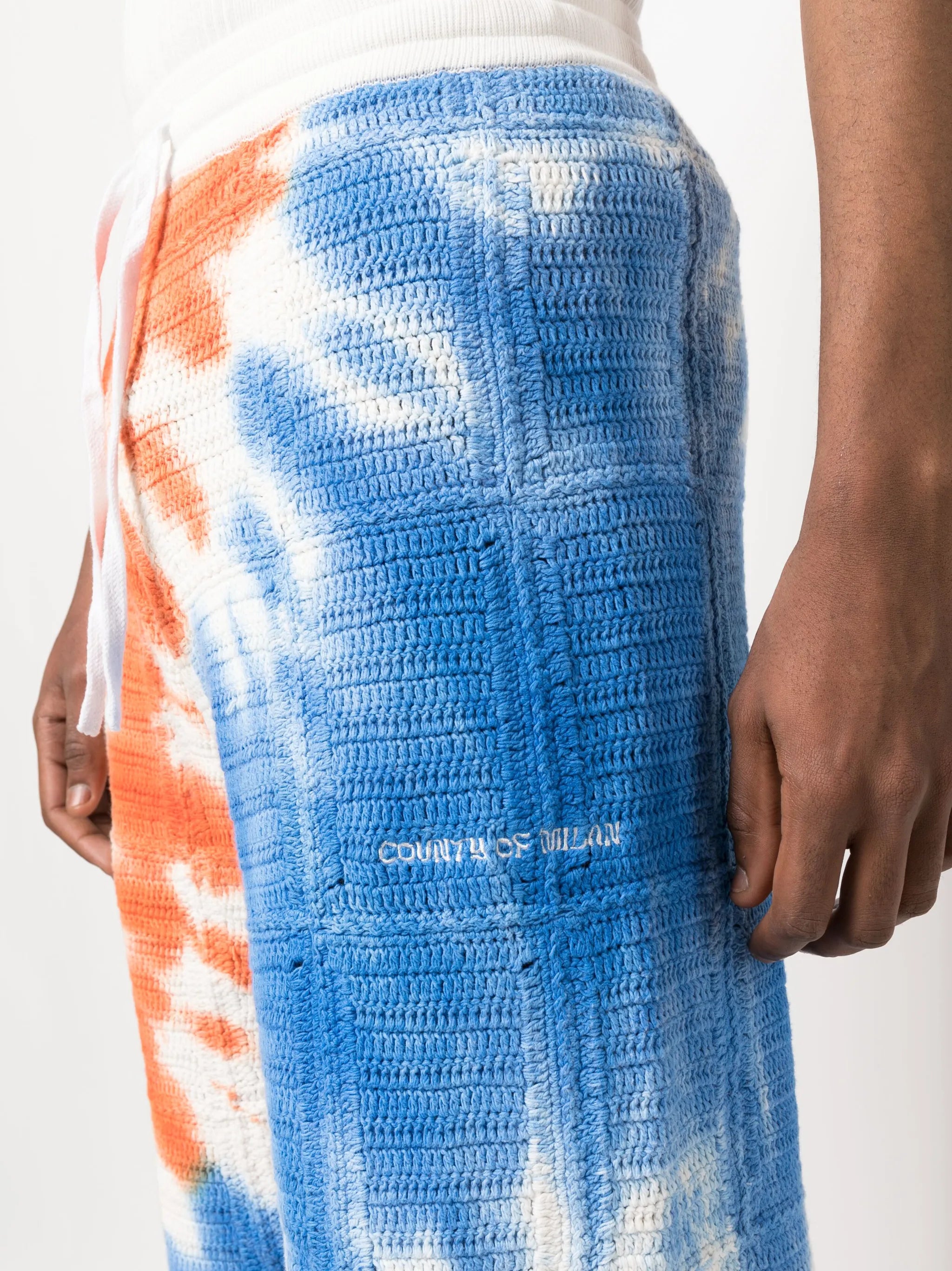 tie-dye macramé trousers