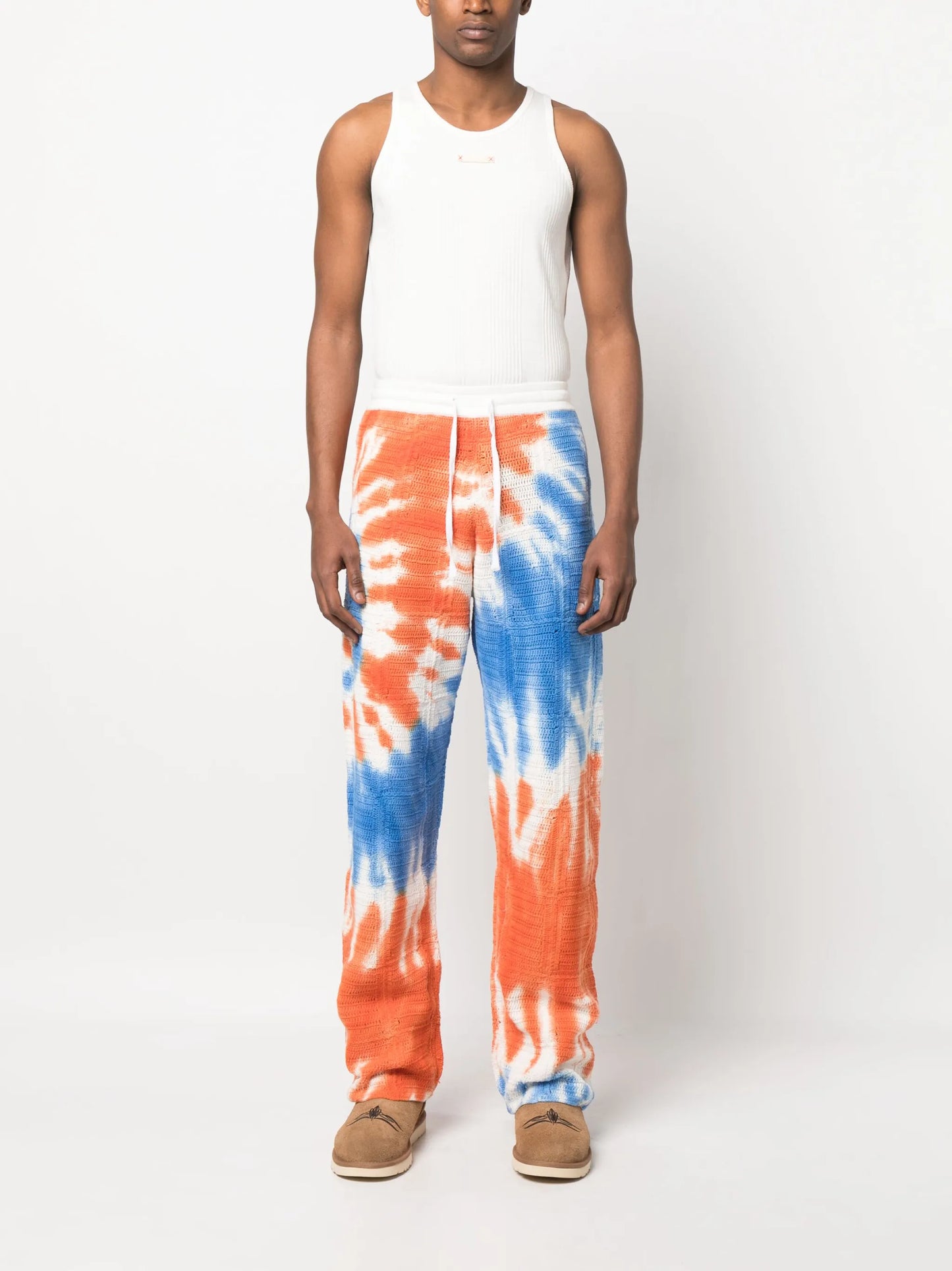 tie-dye macramé trousers