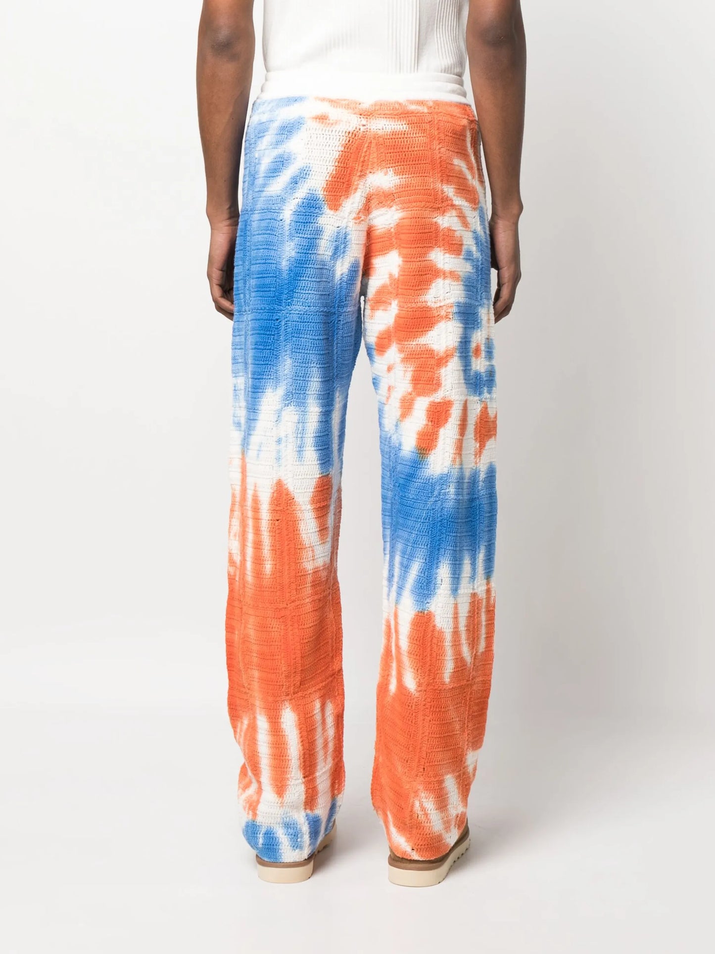 tie-dye macramé trousers