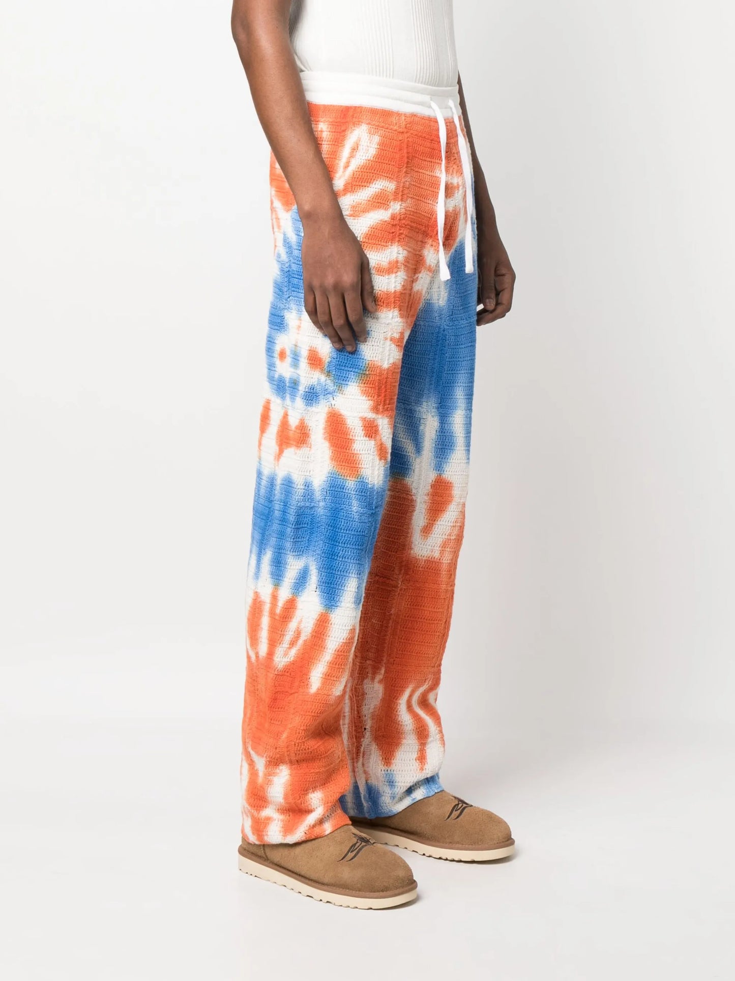 tie-dye macramé trousers