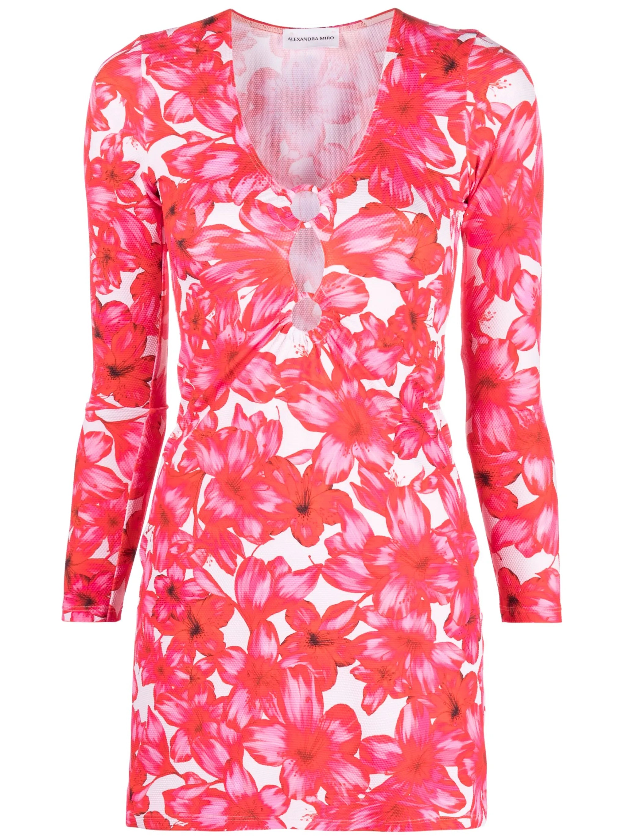 long-sleeve floral-print dress