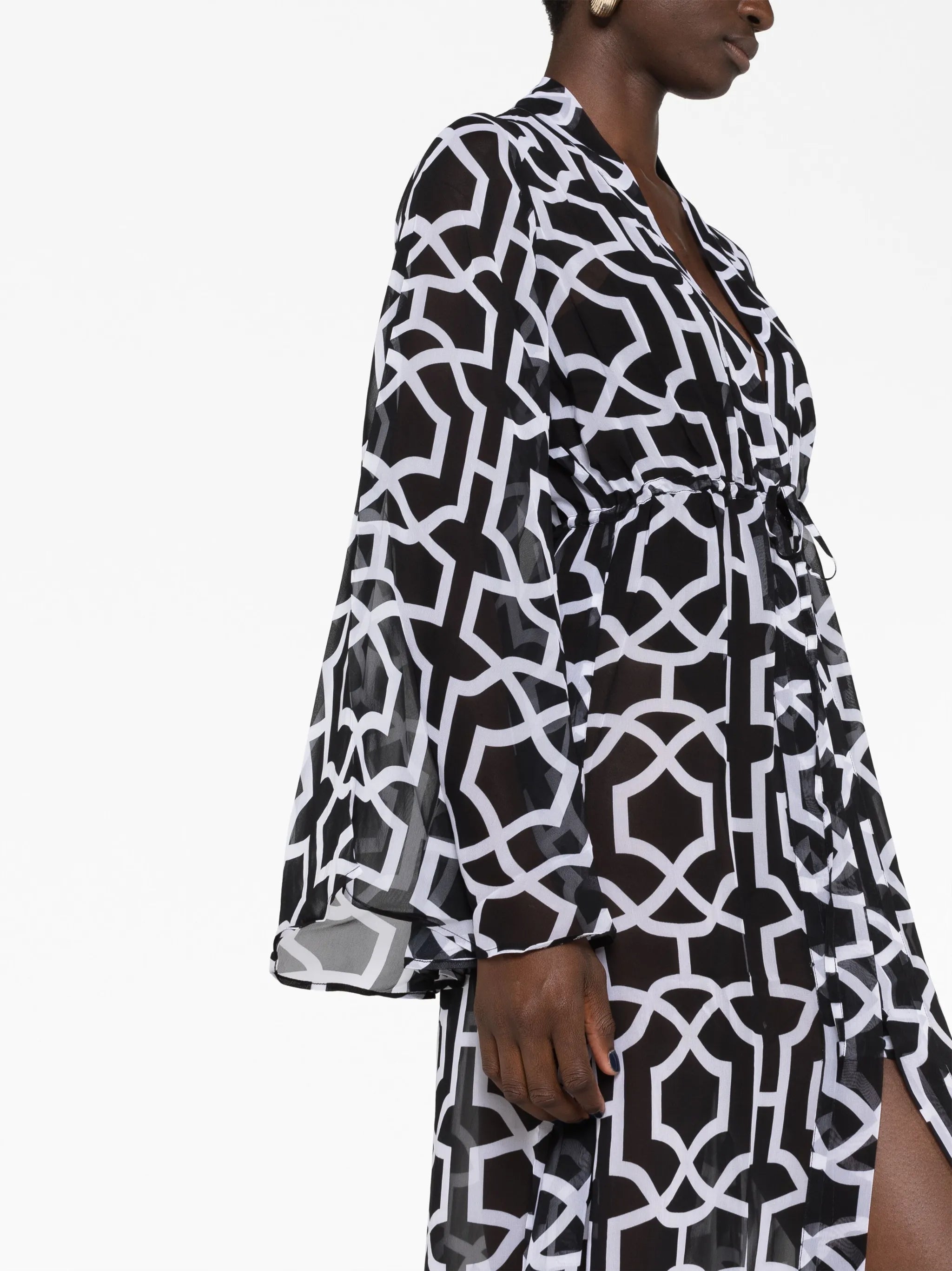 long-sleeve graphic-print dress