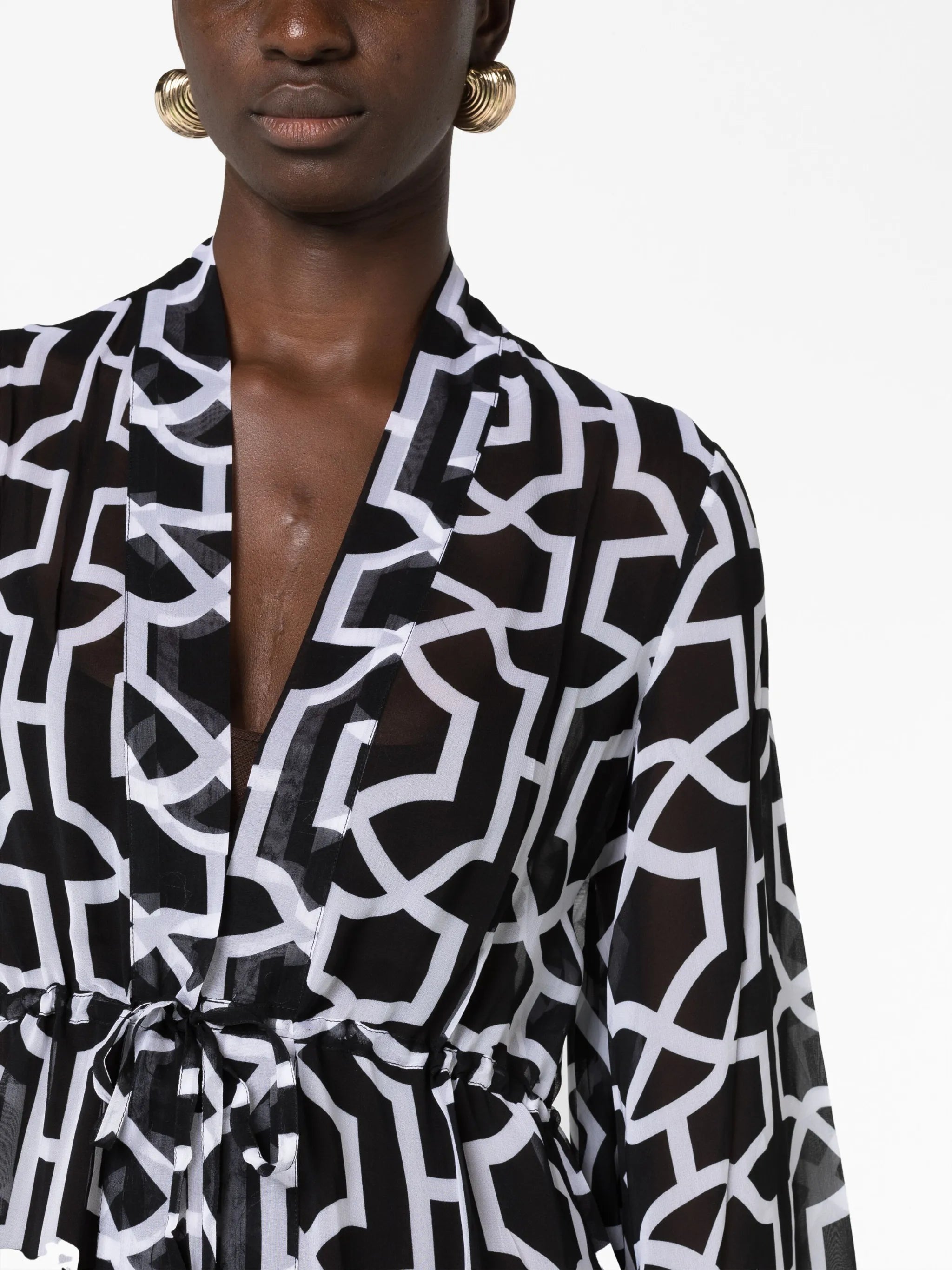 long-sleeve graphic-print dress