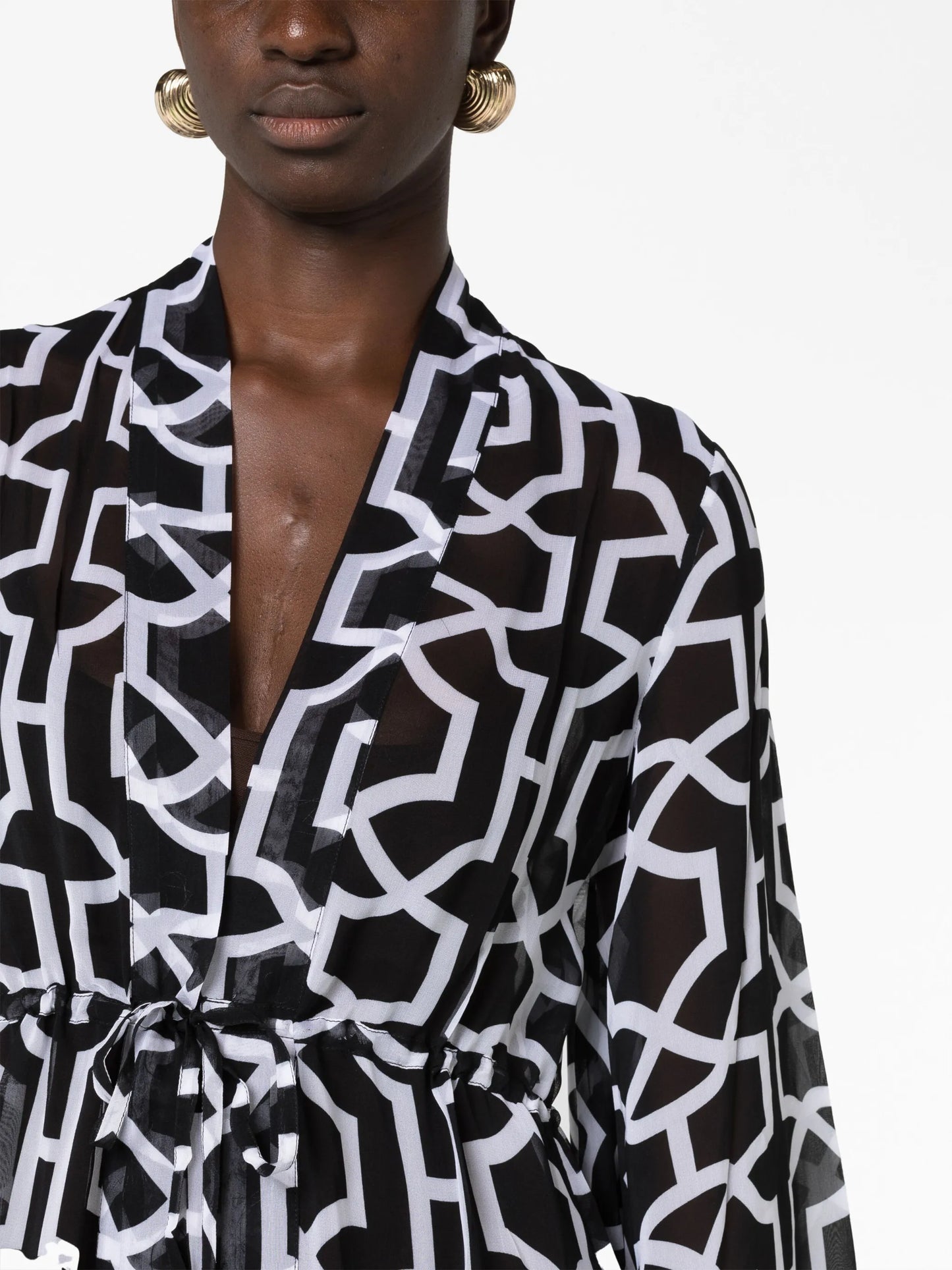 long-sleeve graphic-print dress