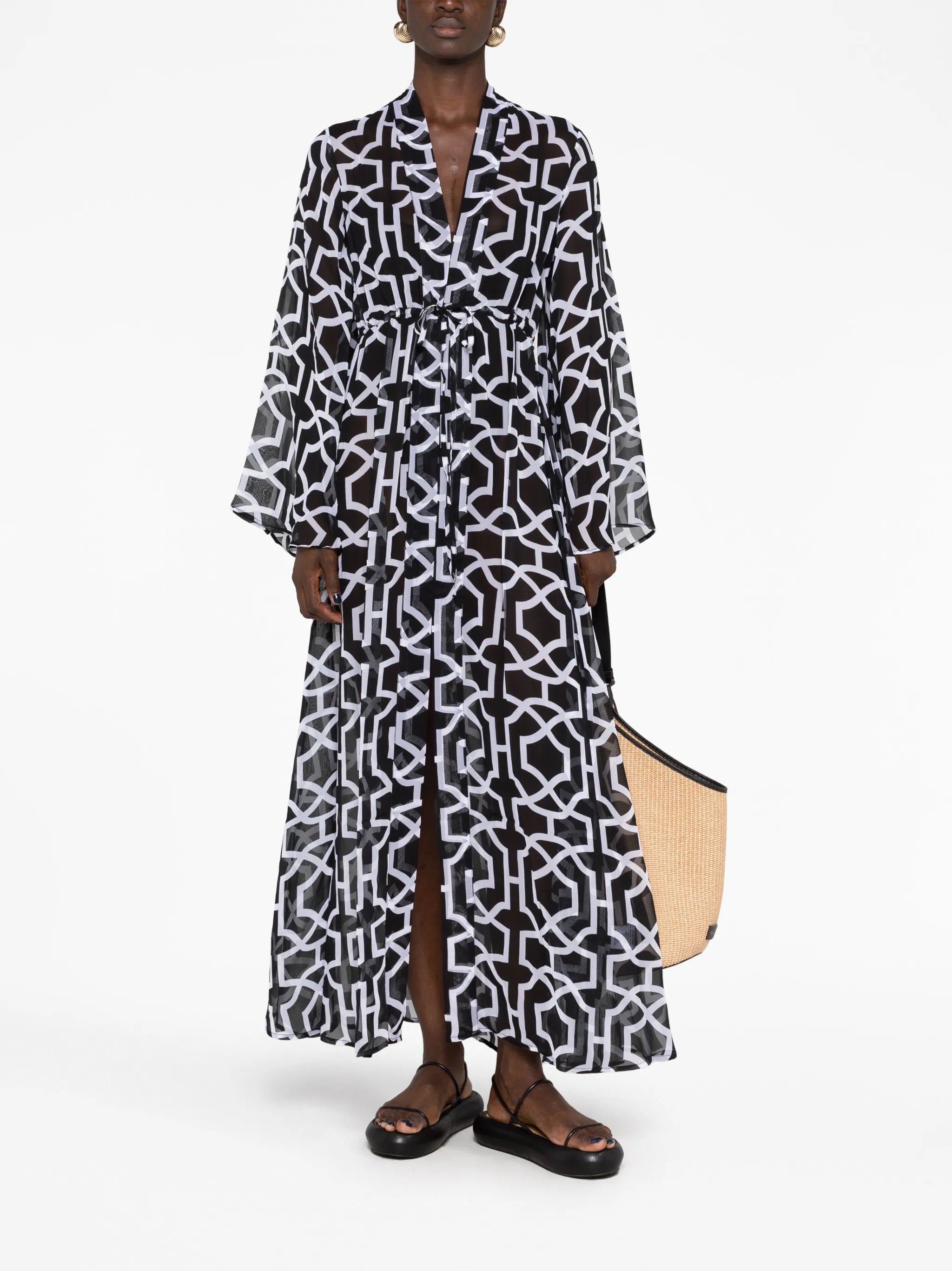 long-sleeve graphic-print dress