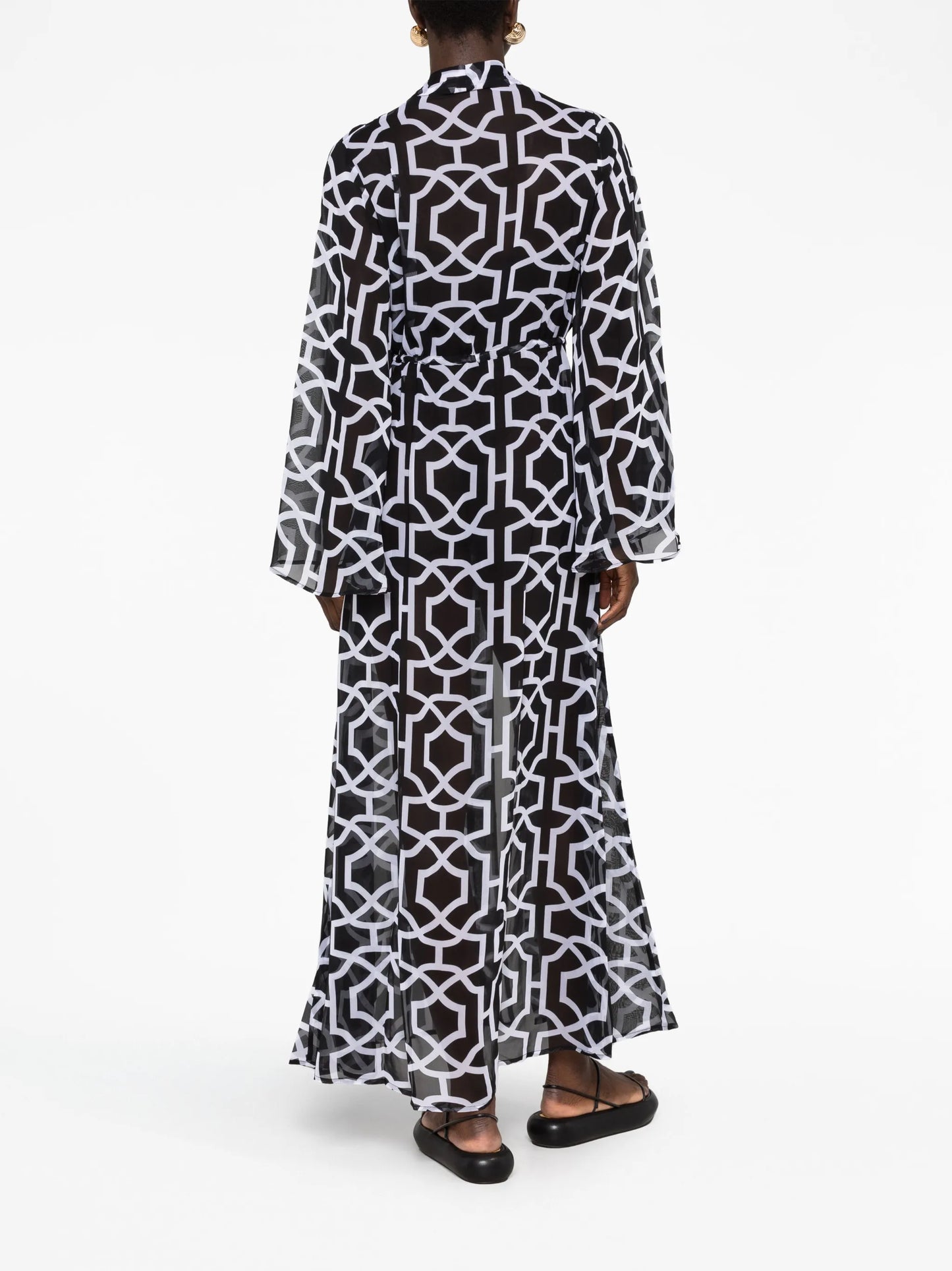 long-sleeve graphic-print dress