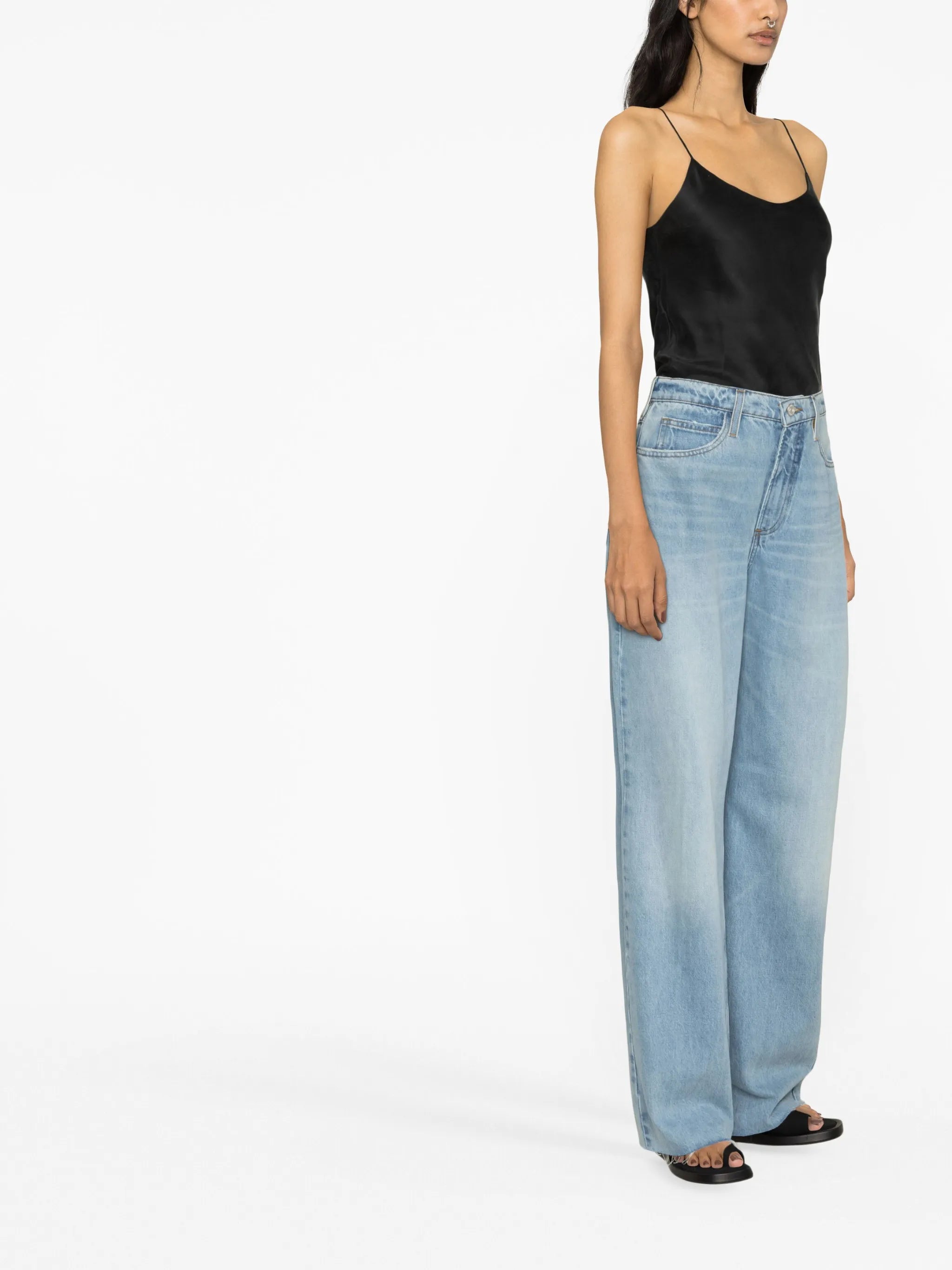 wide-leg washed denim trousers