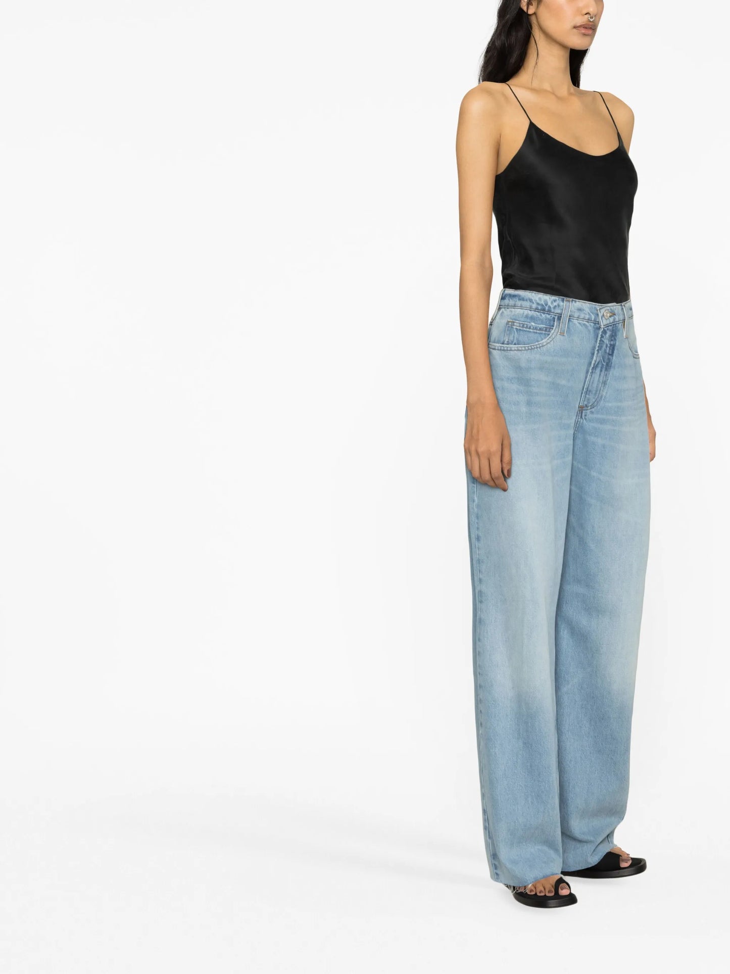 wide-leg washed denim trousers