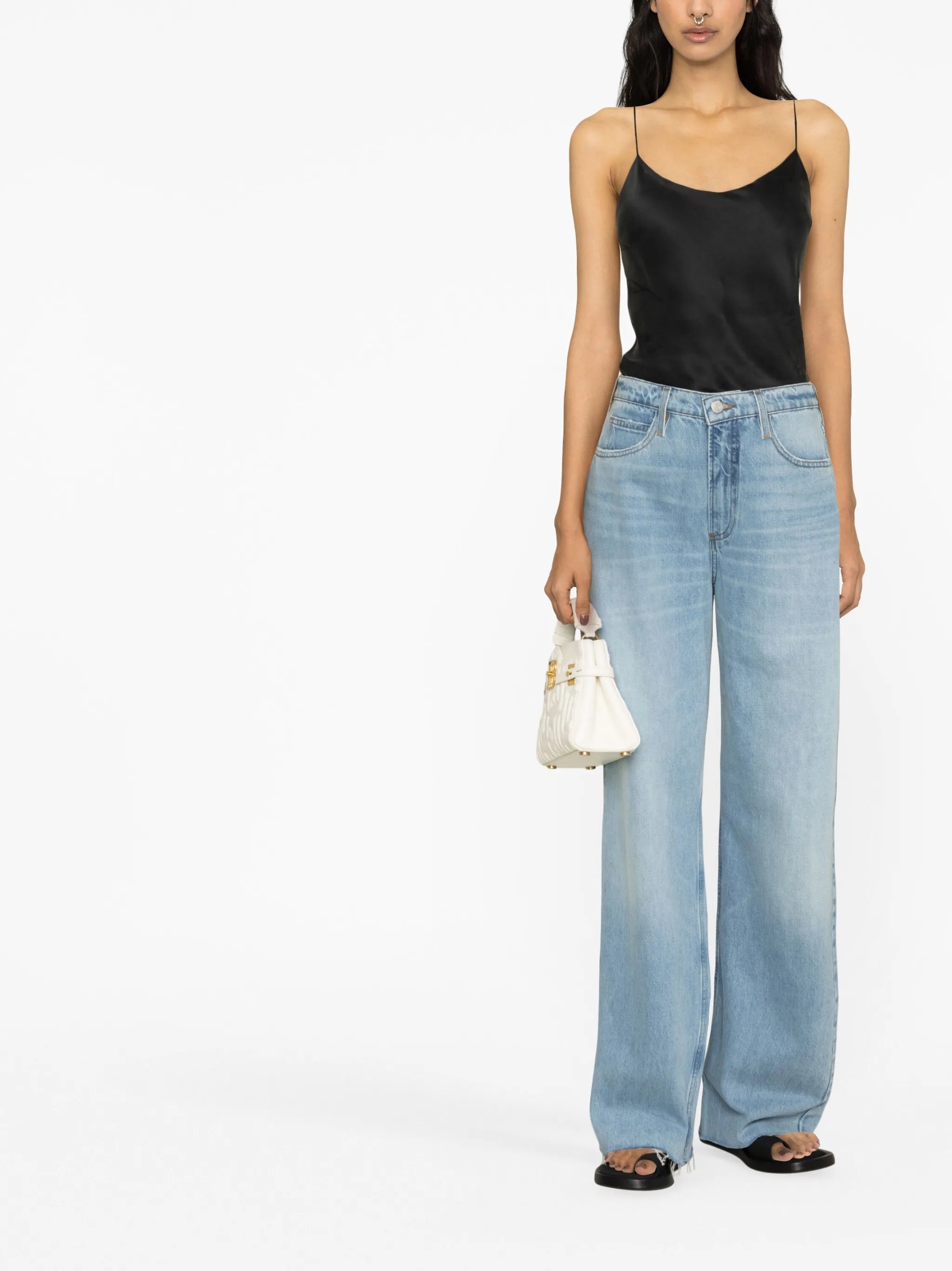 wide-leg washed denim trousers
