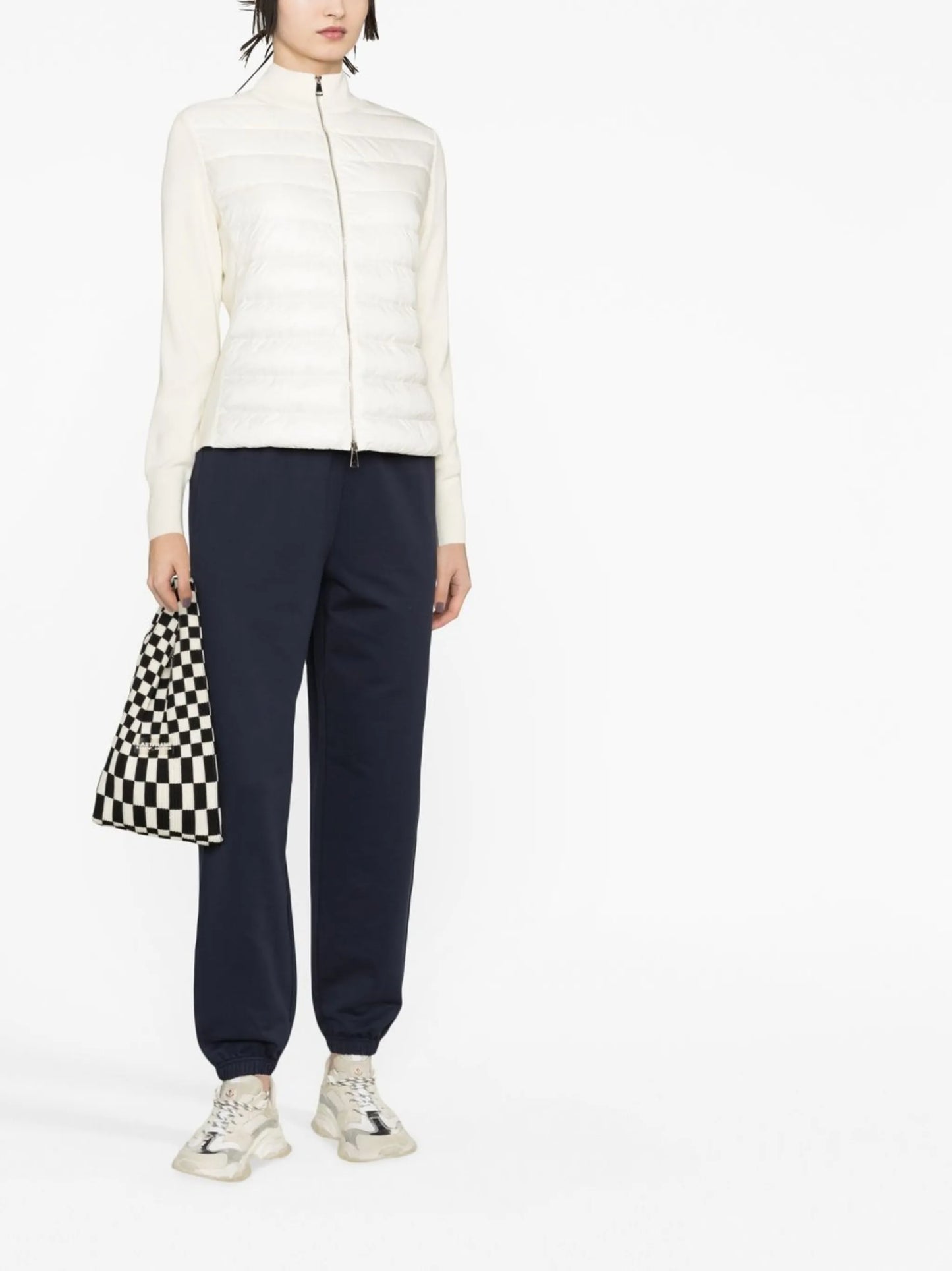 quilted knit-panel zip-up jacket