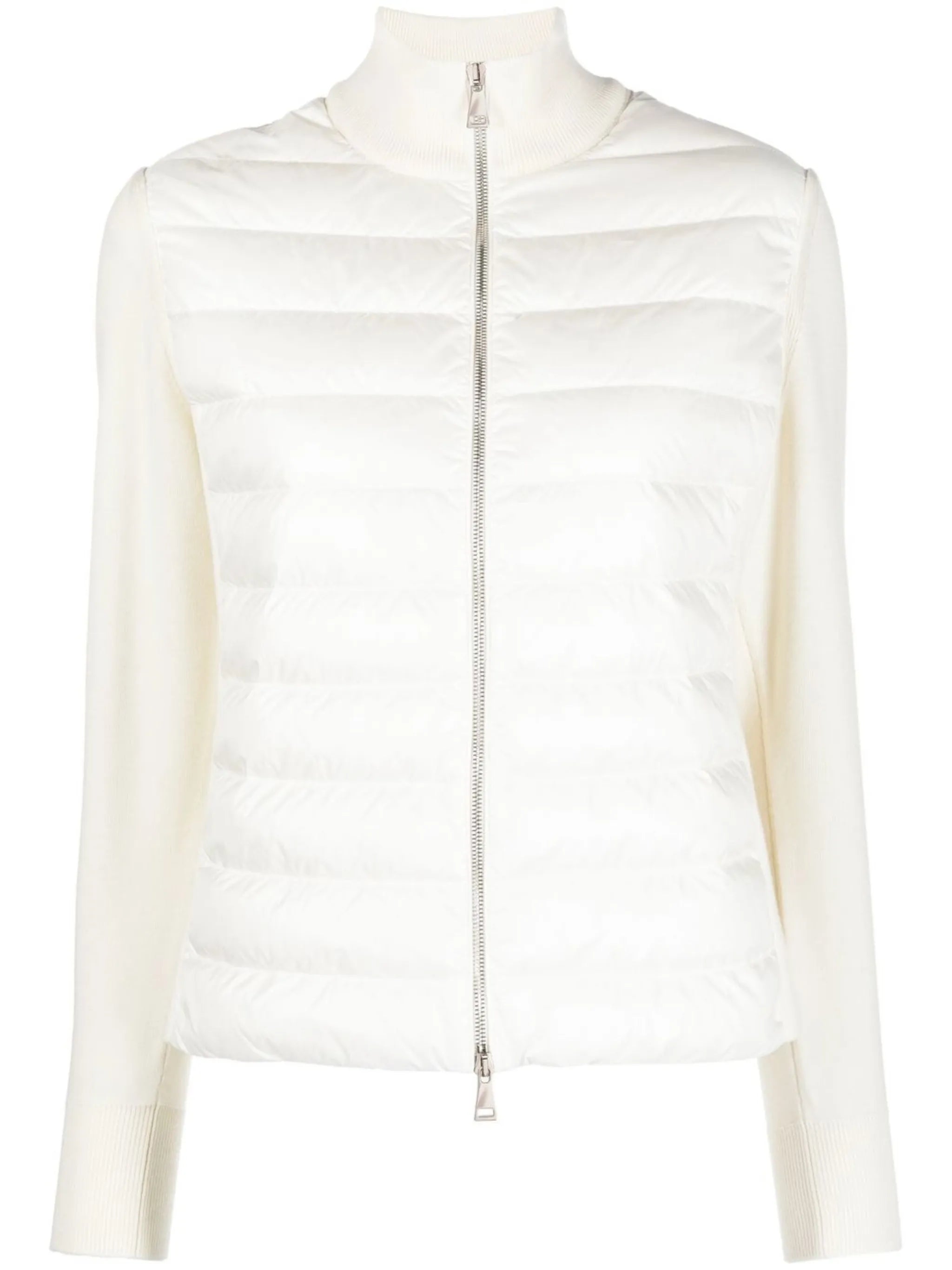 quilted knit-panel zip-up jacket