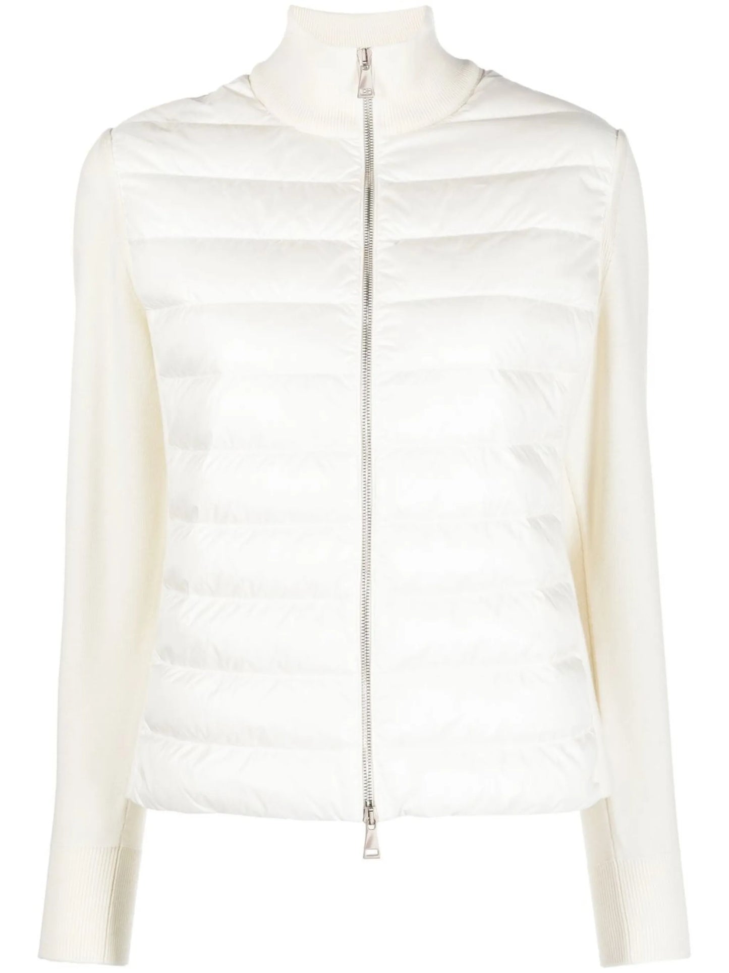 quilted knit-panel zip-up jacket