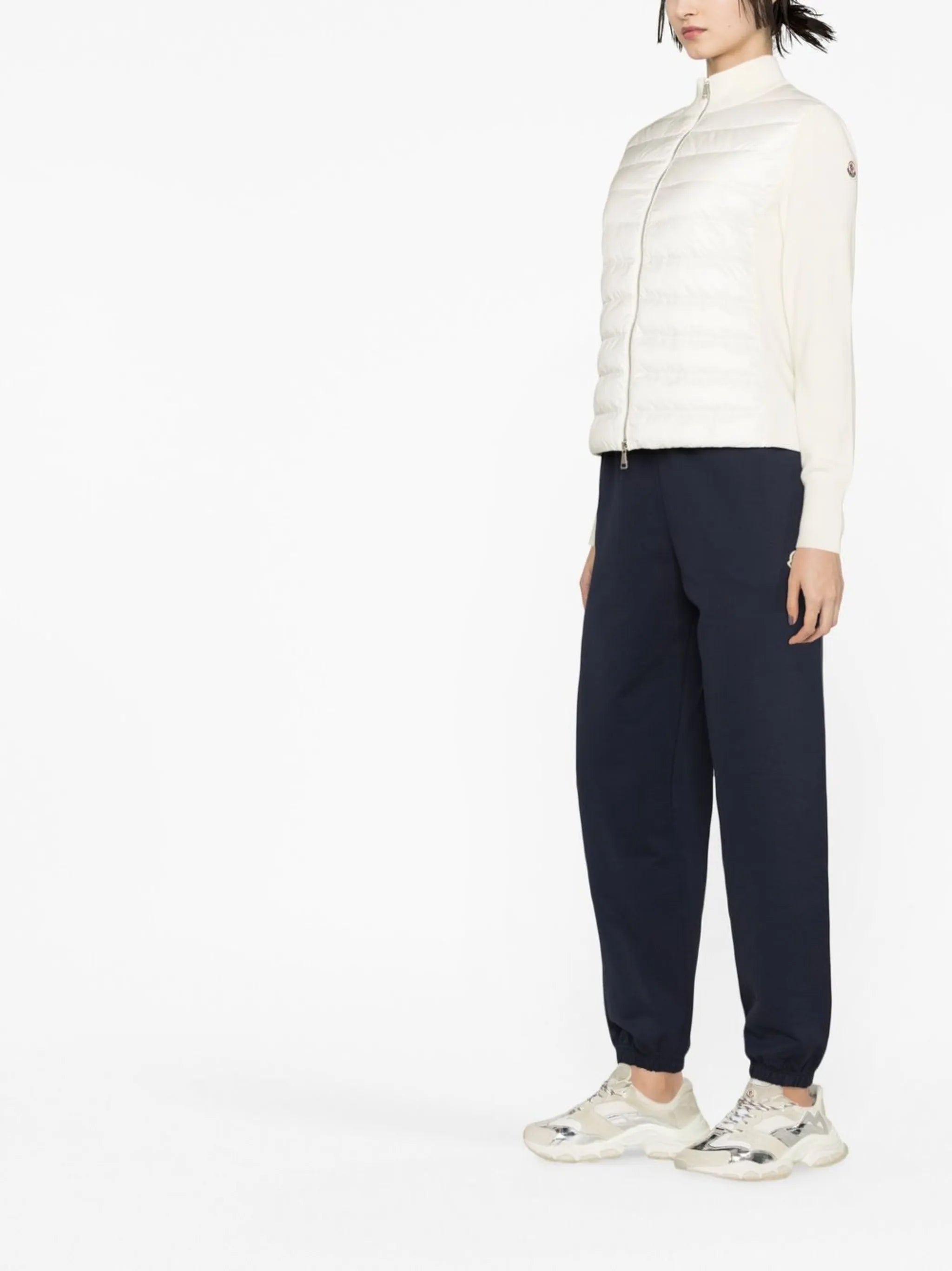quilted knit-panel zip-up jacket