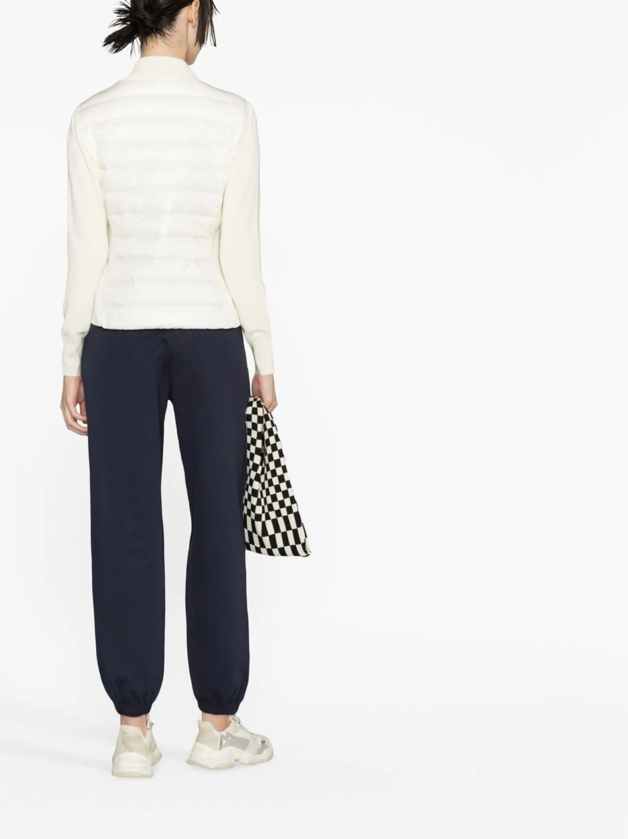 quilted knit-panel zip-up jacket