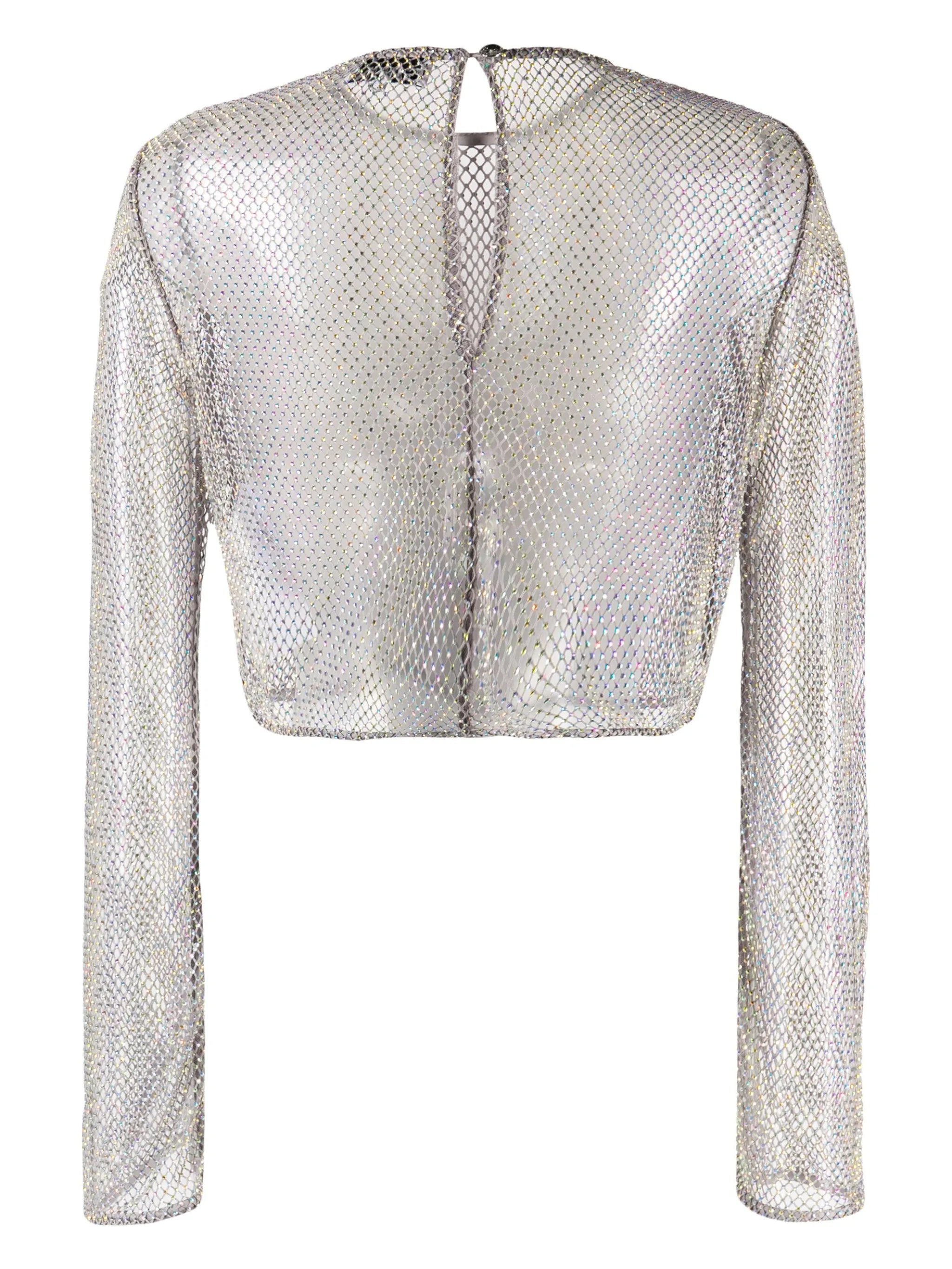 crystal-embellished cropped mesh blouse