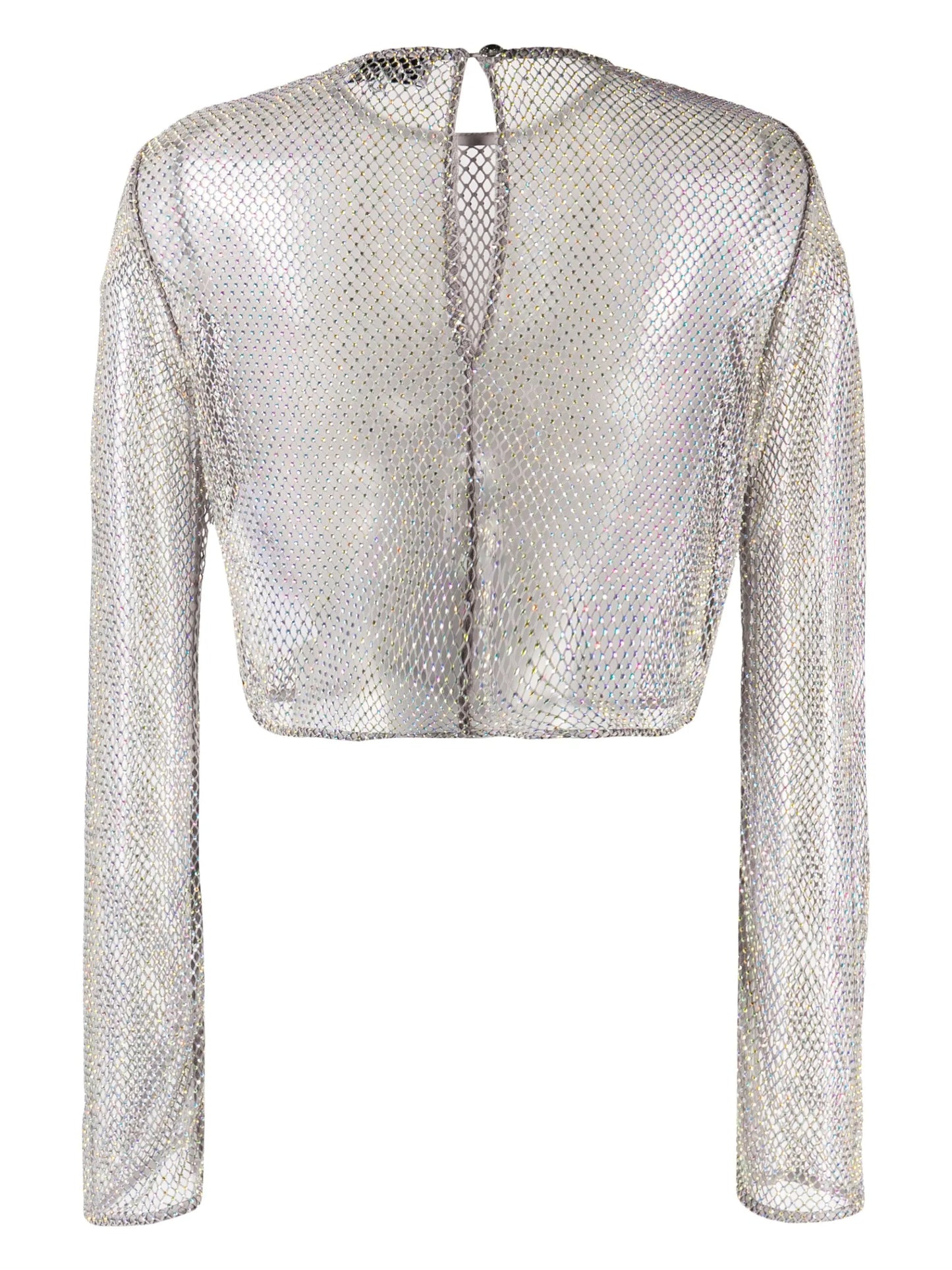 crystal-embellished cropped mesh blouse