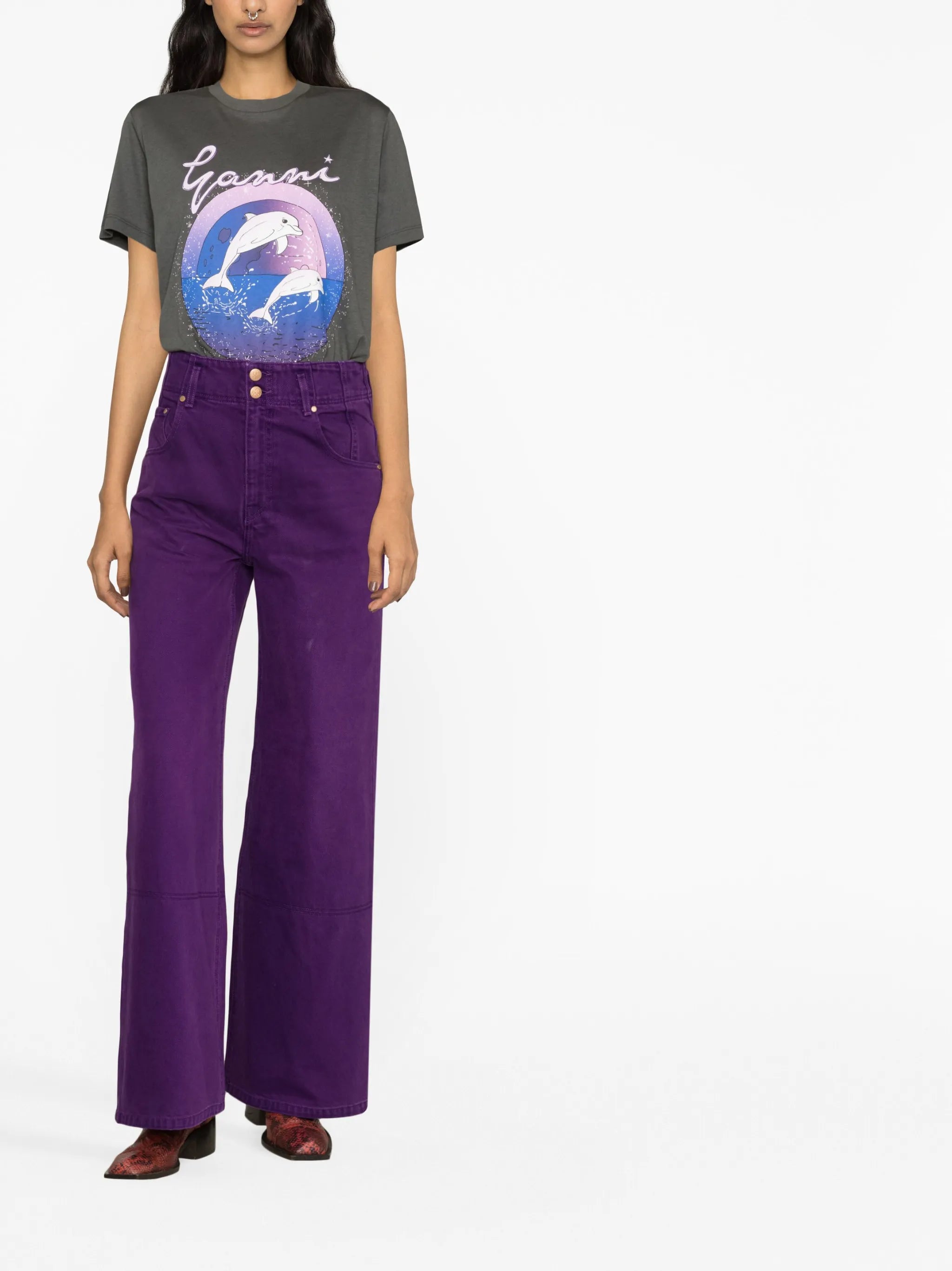 dolphin-print T-shirt