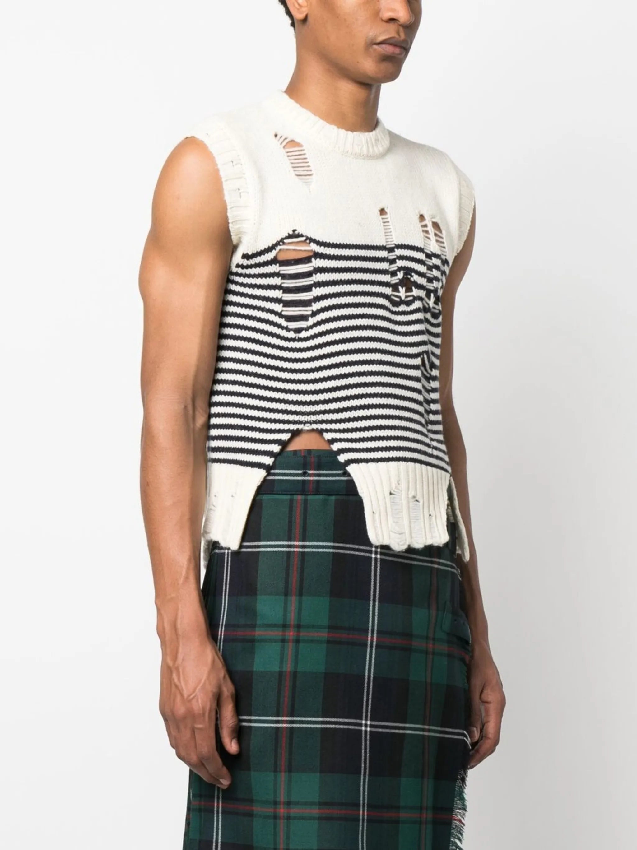 distressed-effect knit vest