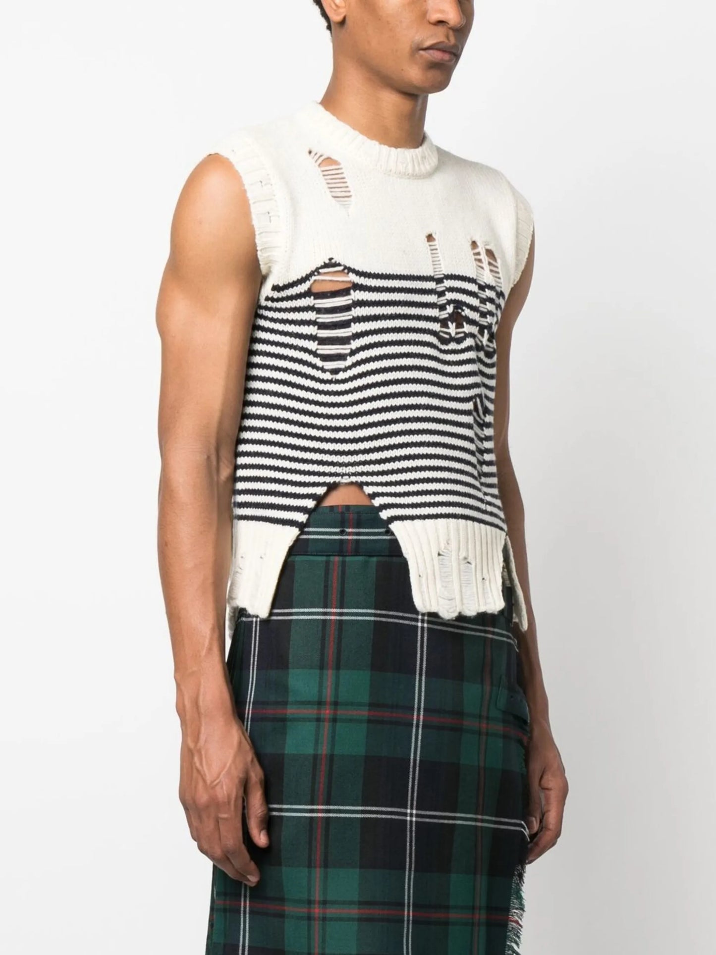 distressed-effect knit vest