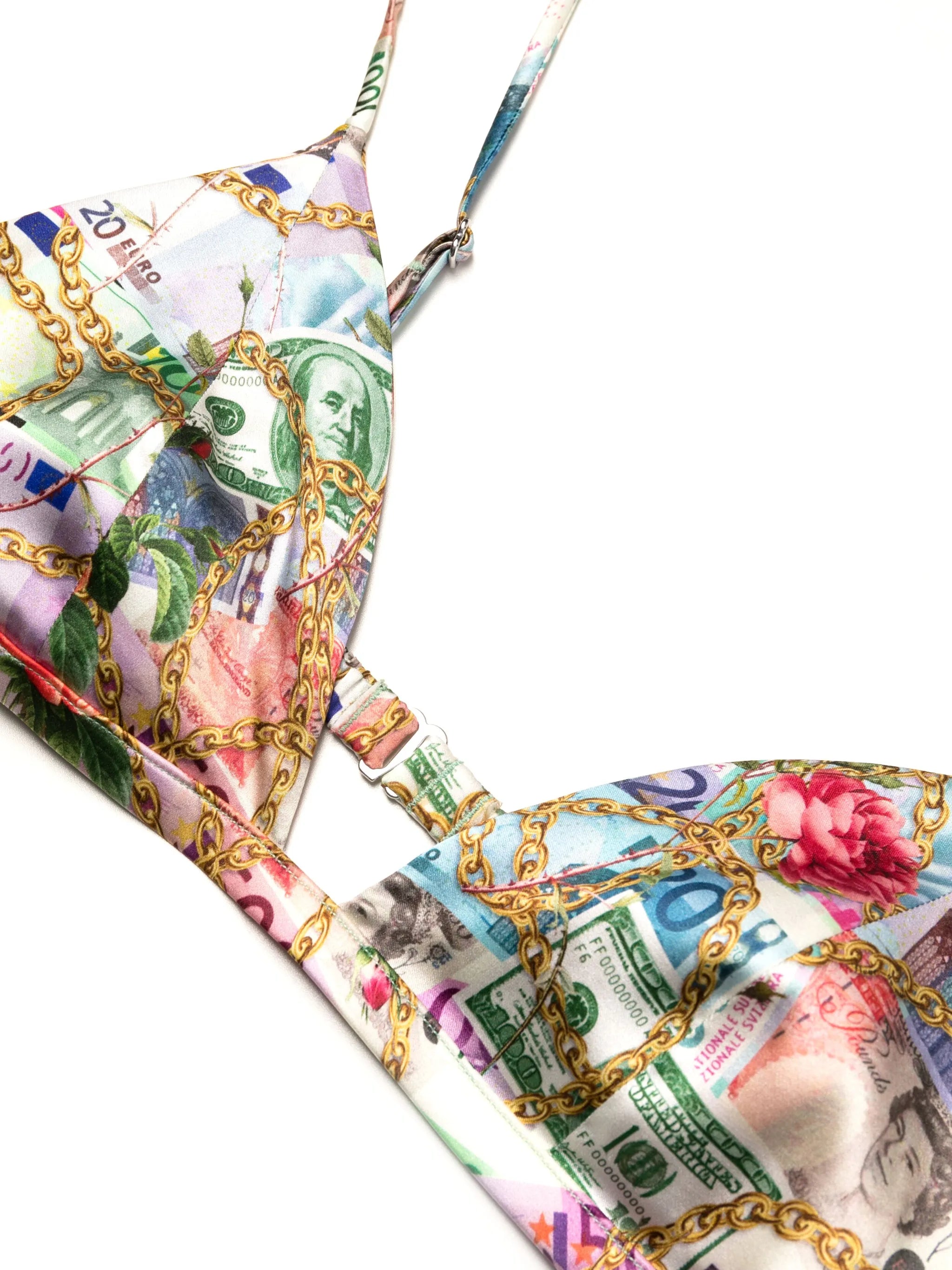 Luxe graphic-print silk bra